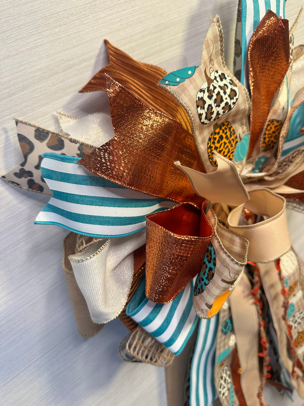 Harvest Glow | Luxury Oversized Fall Door Bow  | Copper, Turquoise, Ivory, Tan, Orange, Brown Statement Bow