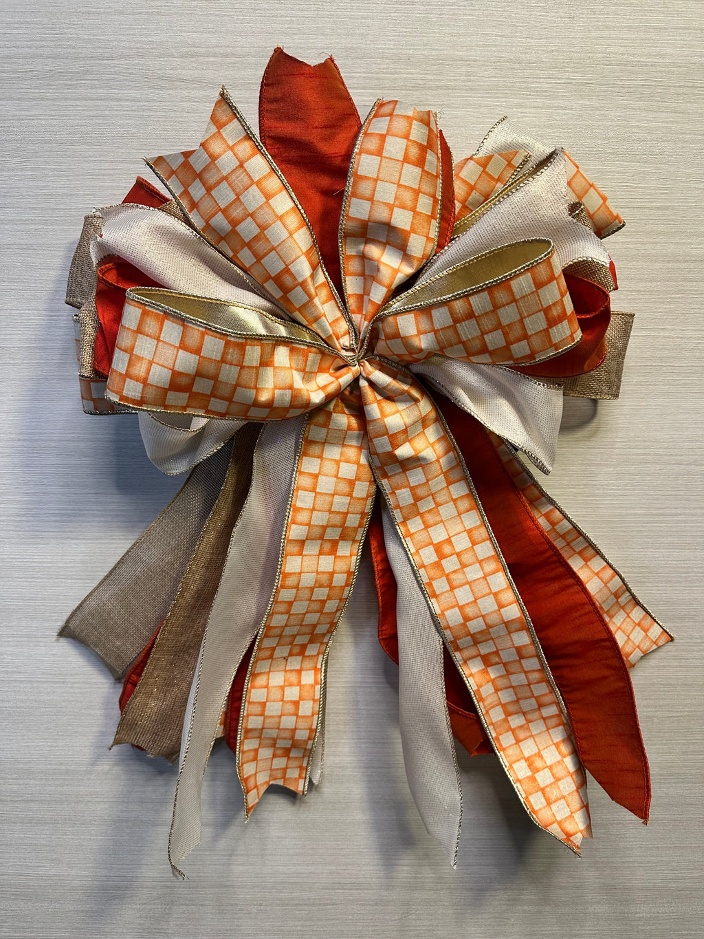 Whispering Autumn | Luxury Door Bow  | Orange, Ivory, Gold Statement Bow