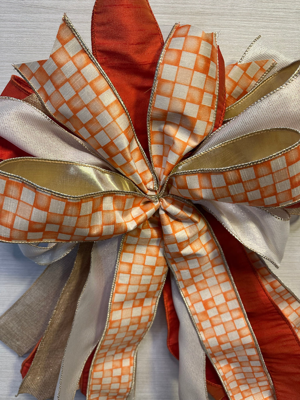 Whispering Autumn | Luxury Door Bow  | Orange, Ivory, Gold Statement Bow