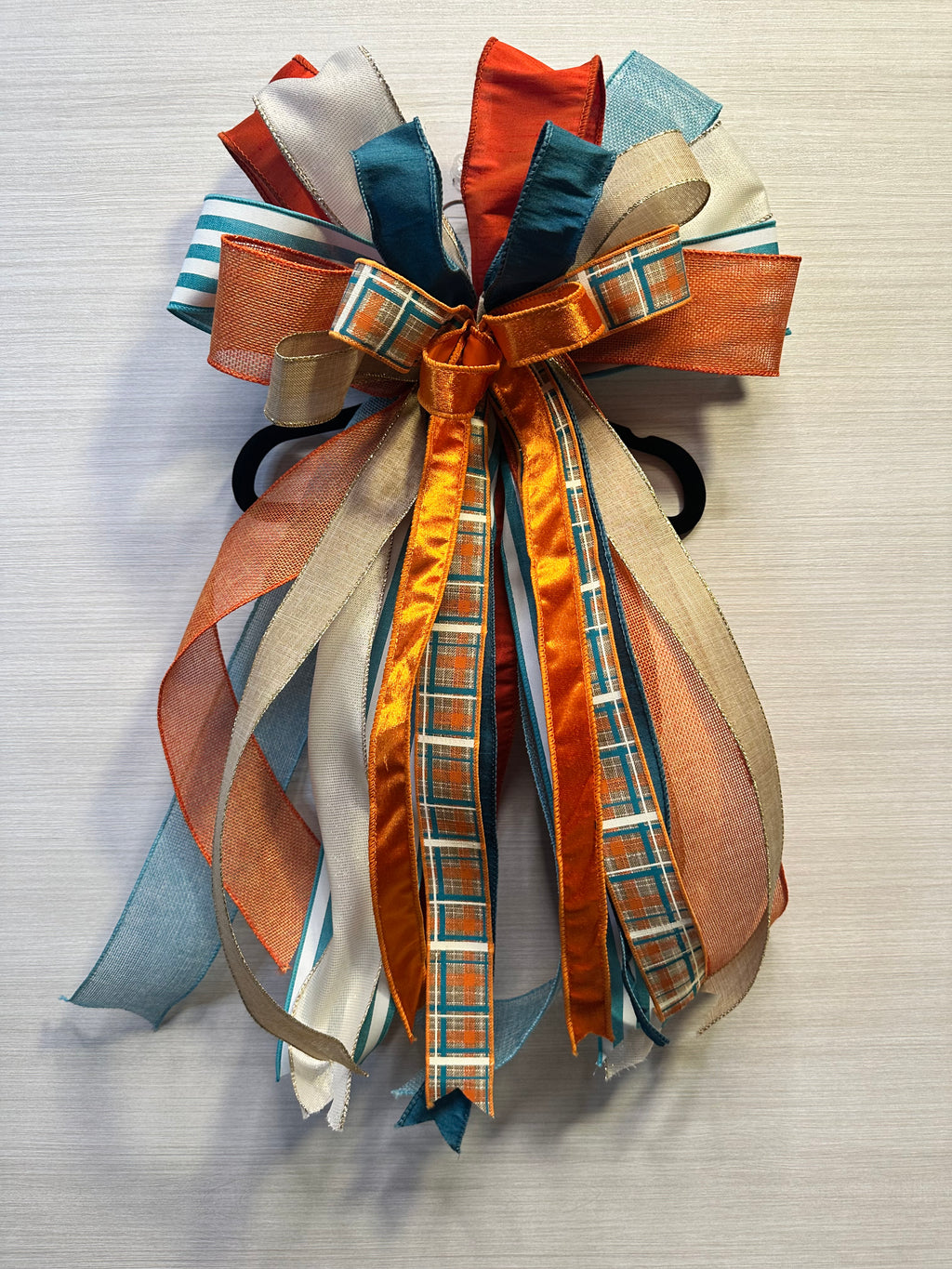 Copper Crush | Luxury Door Bow | Orange, Turquoise, Ivory and Tan Statement Bow