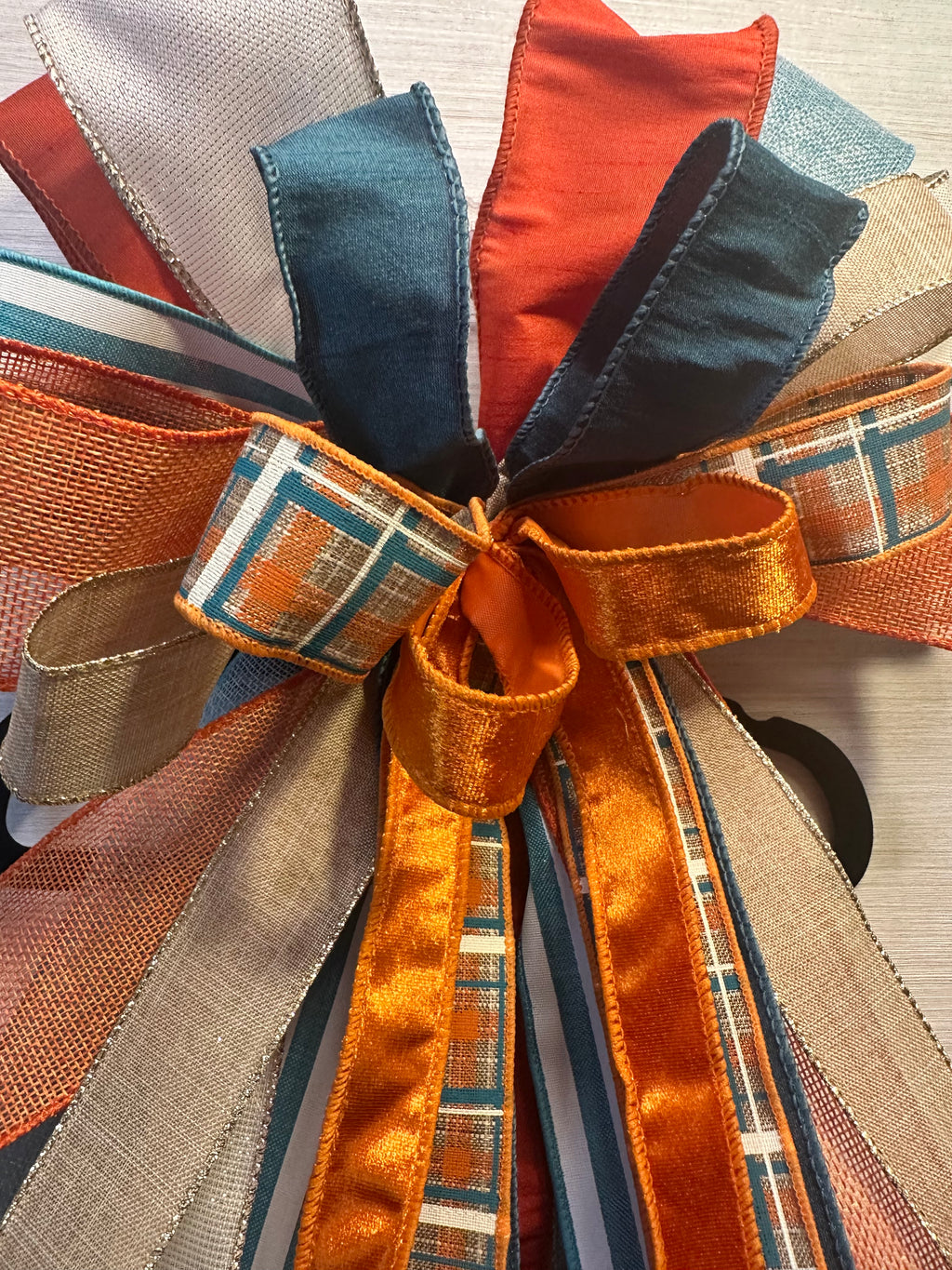Copper Crush | Luxury Door Bow | Orange, Turquoise, Ivory and Tan Statement Bow
