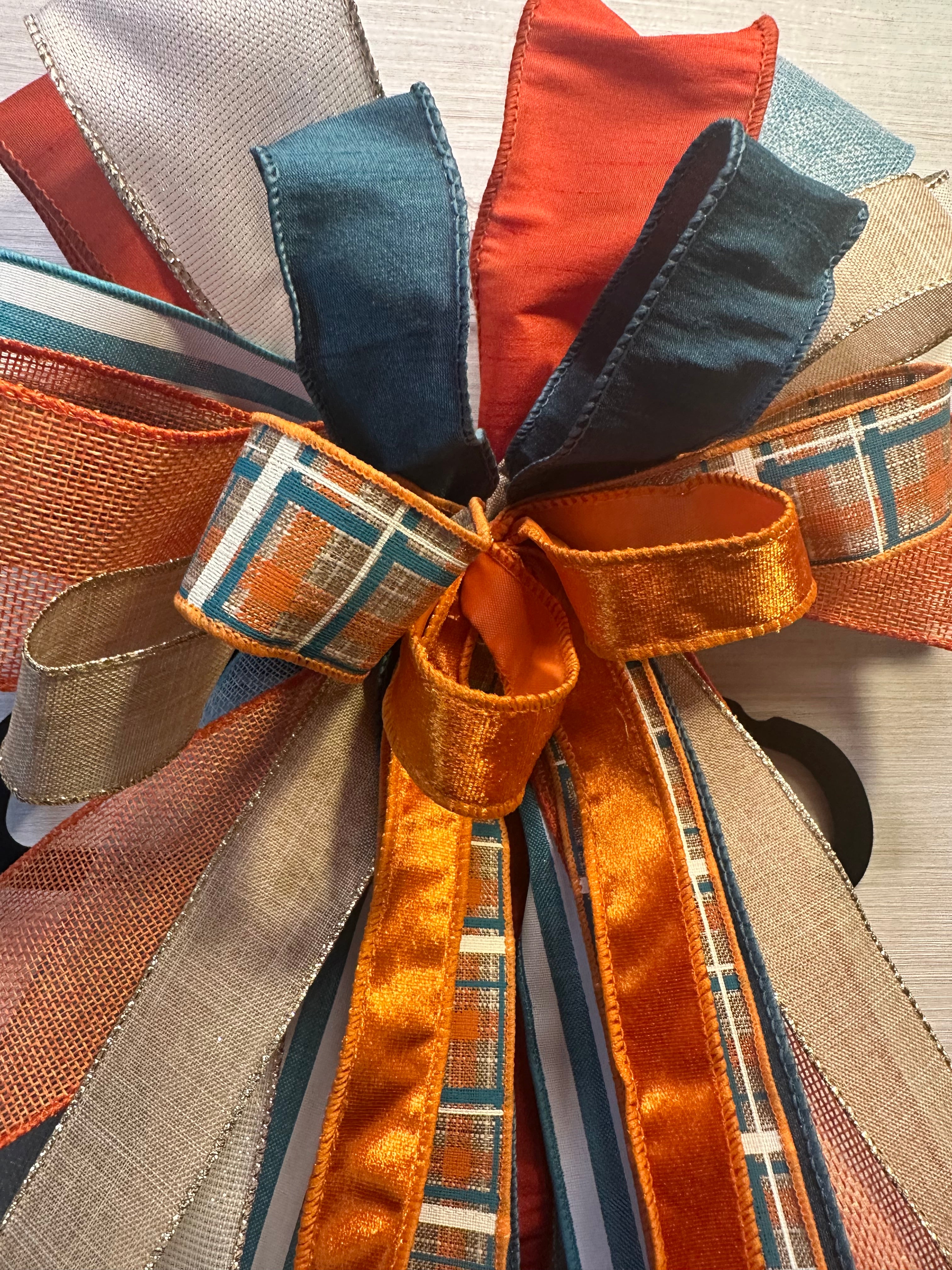 Copper Crush | Luxury Door Bow | Orange, Turquoise, Ivory and Tan Statement Bow