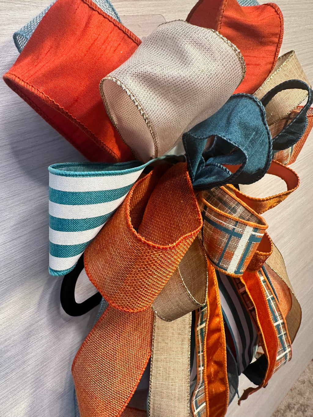 Copper Crush | Luxury Door Bow | Orange, Turquoise, Ivory and Tan Statement Bow