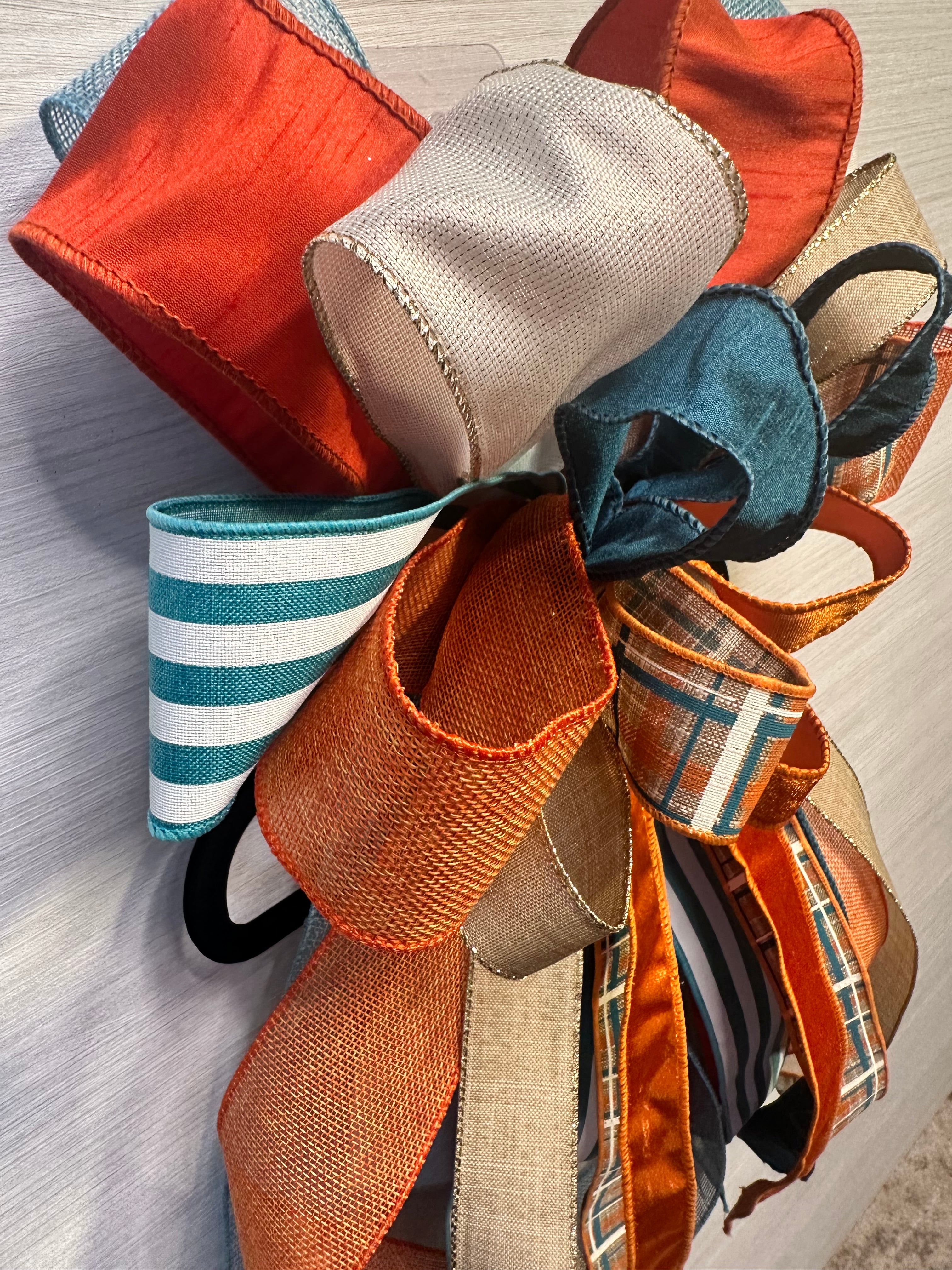 Copper Crush | Luxury Door Bow | Orange, Turquoise, Ivory and Tan Statement Bow