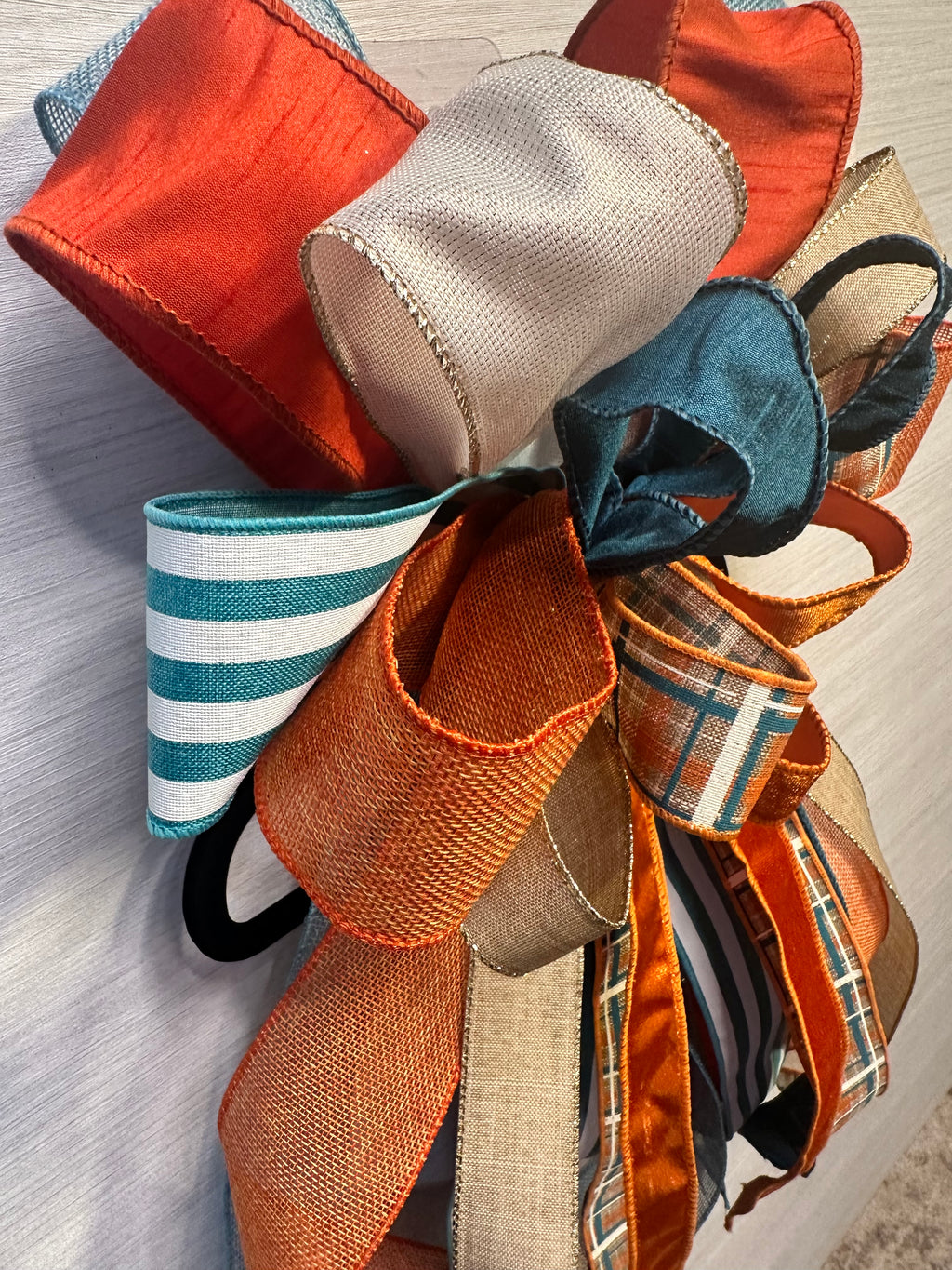 Copper Crush | Luxury Door Bow | Orange, Turquoise, Ivory and Tan Statement Bow