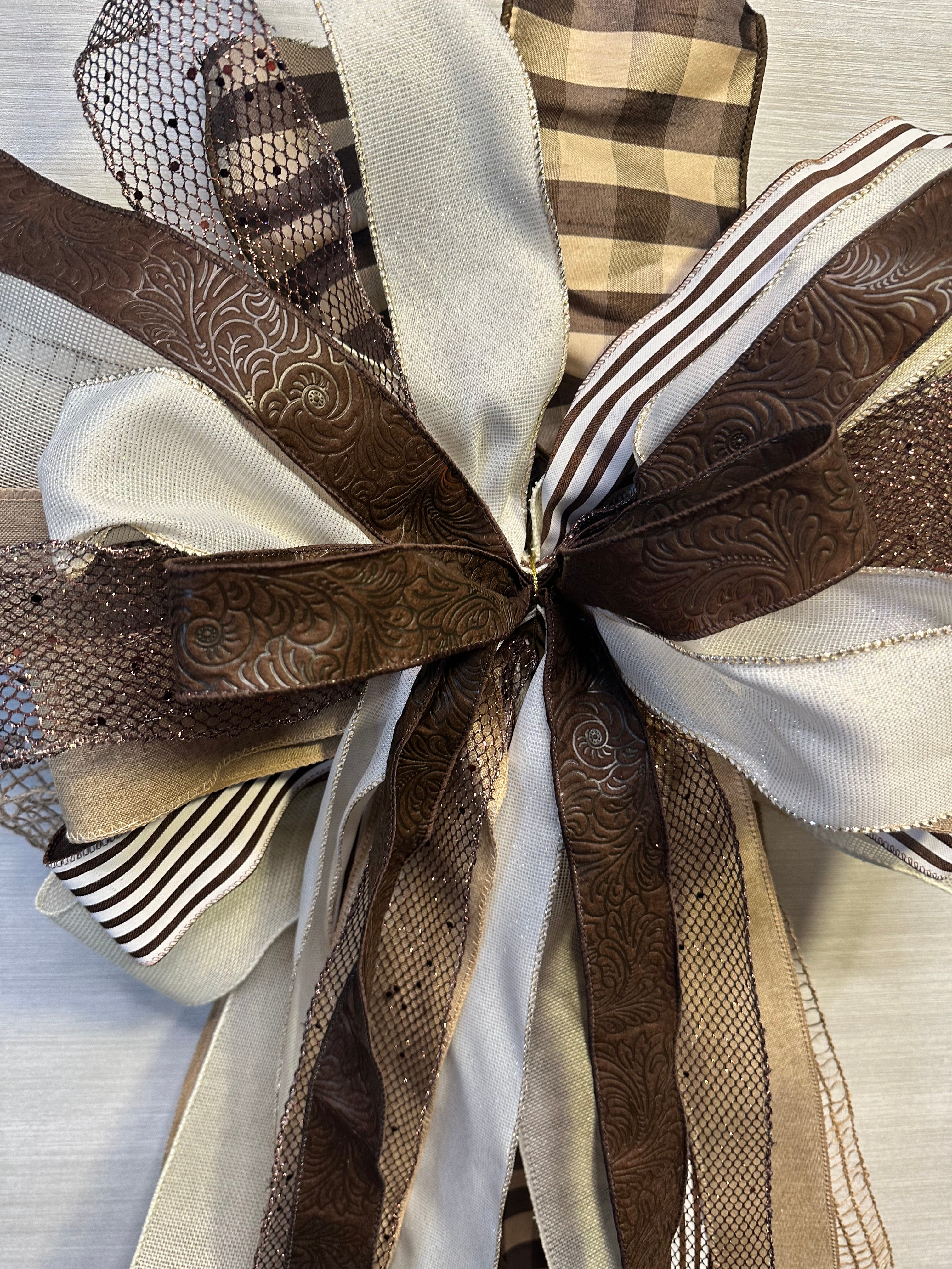 Chocolate Noir Luxury Oversized Door Bow | Chocolate Brown, Cream, Bronze Statement Bow
