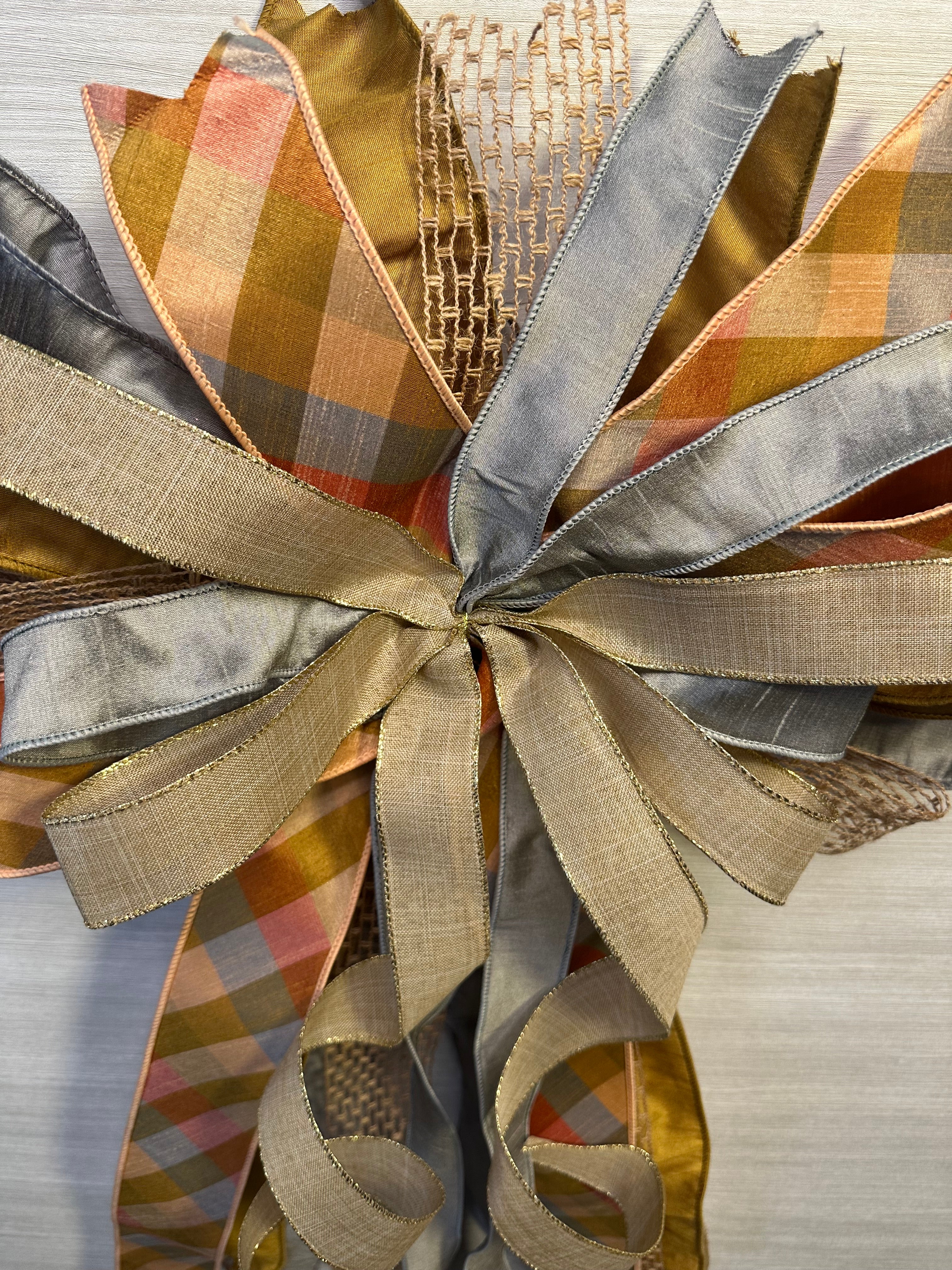 Whispering Wheat | Luxury Oversized Door Bow | Neutrals with Peach, Silver Gray & Tan Statement Bow