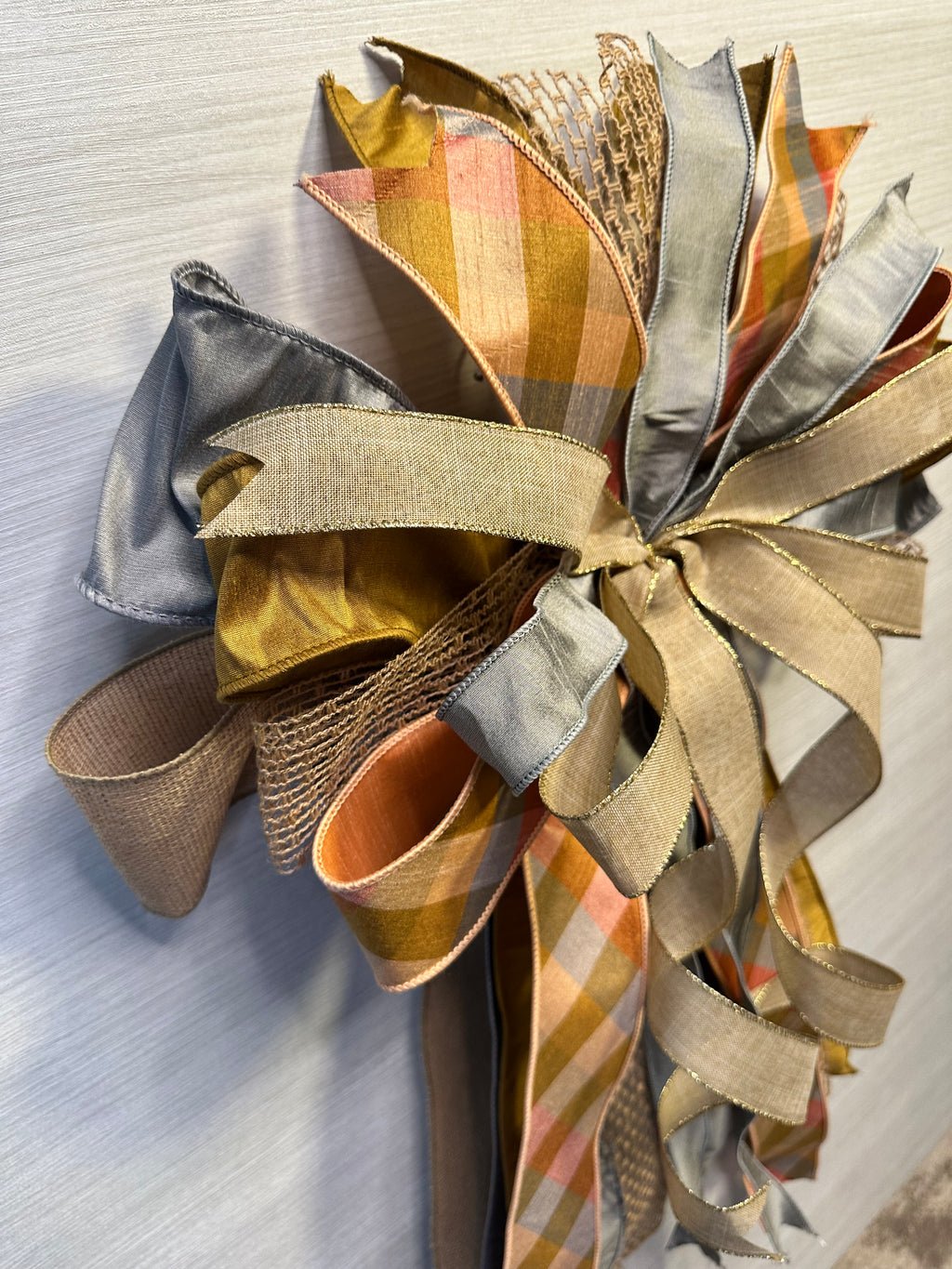 Whispering Wheat | Luxury Oversized Door Bow | Neutrals with Peach, Silver Gray & Tan Statement Bow