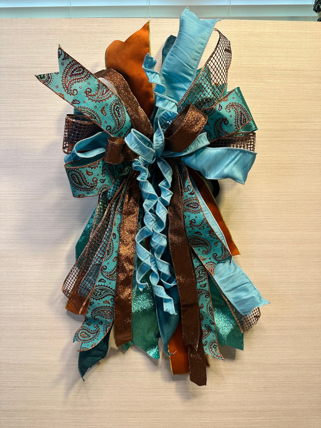 Copper Sky Luxury Oversized Door Bow | Turquoise, Copper & Bronze Statement Bow