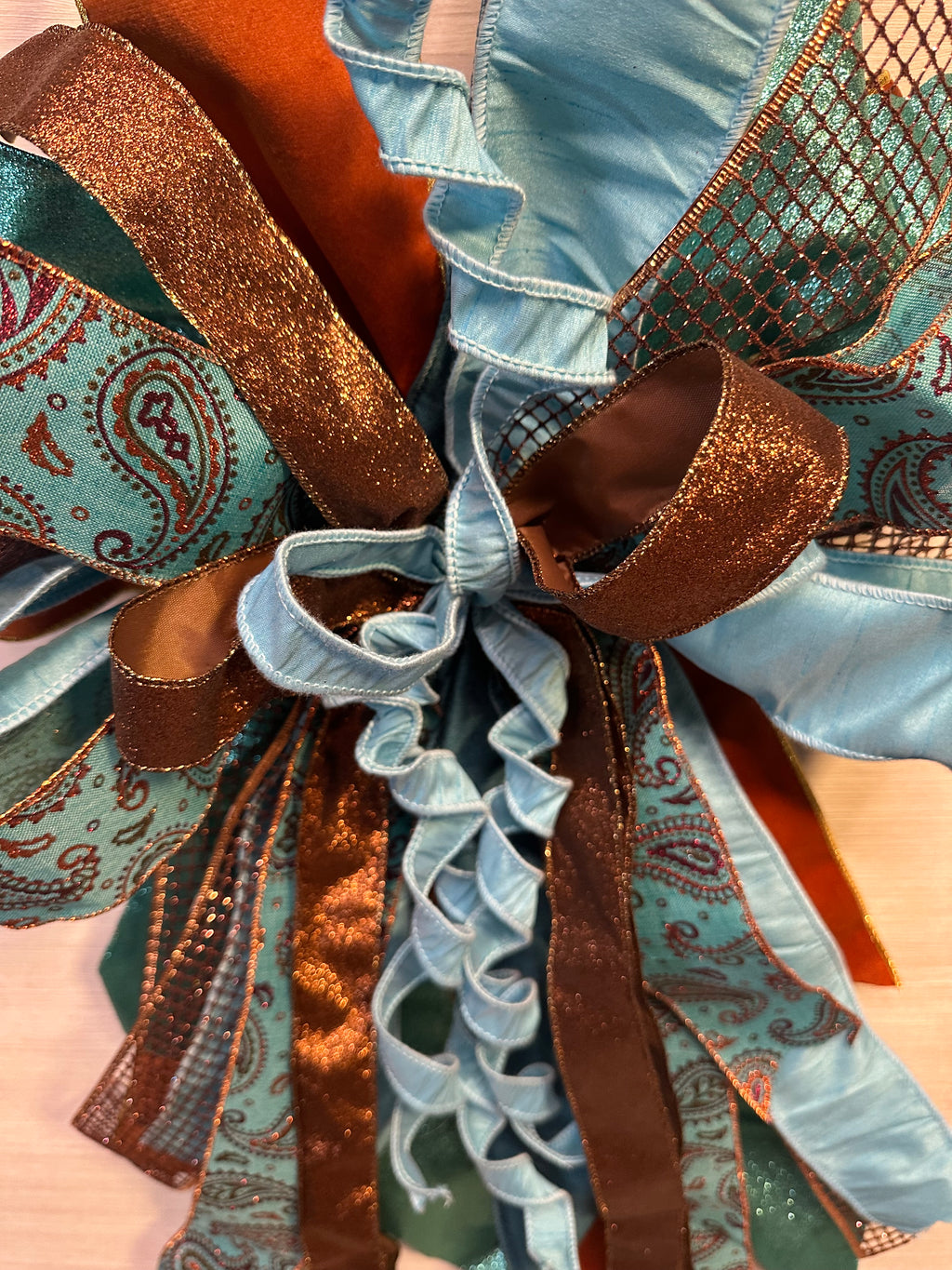 Copper Sky Luxury Oversized Door Bow | Turquoise, Copper & Bronze Statement Bow