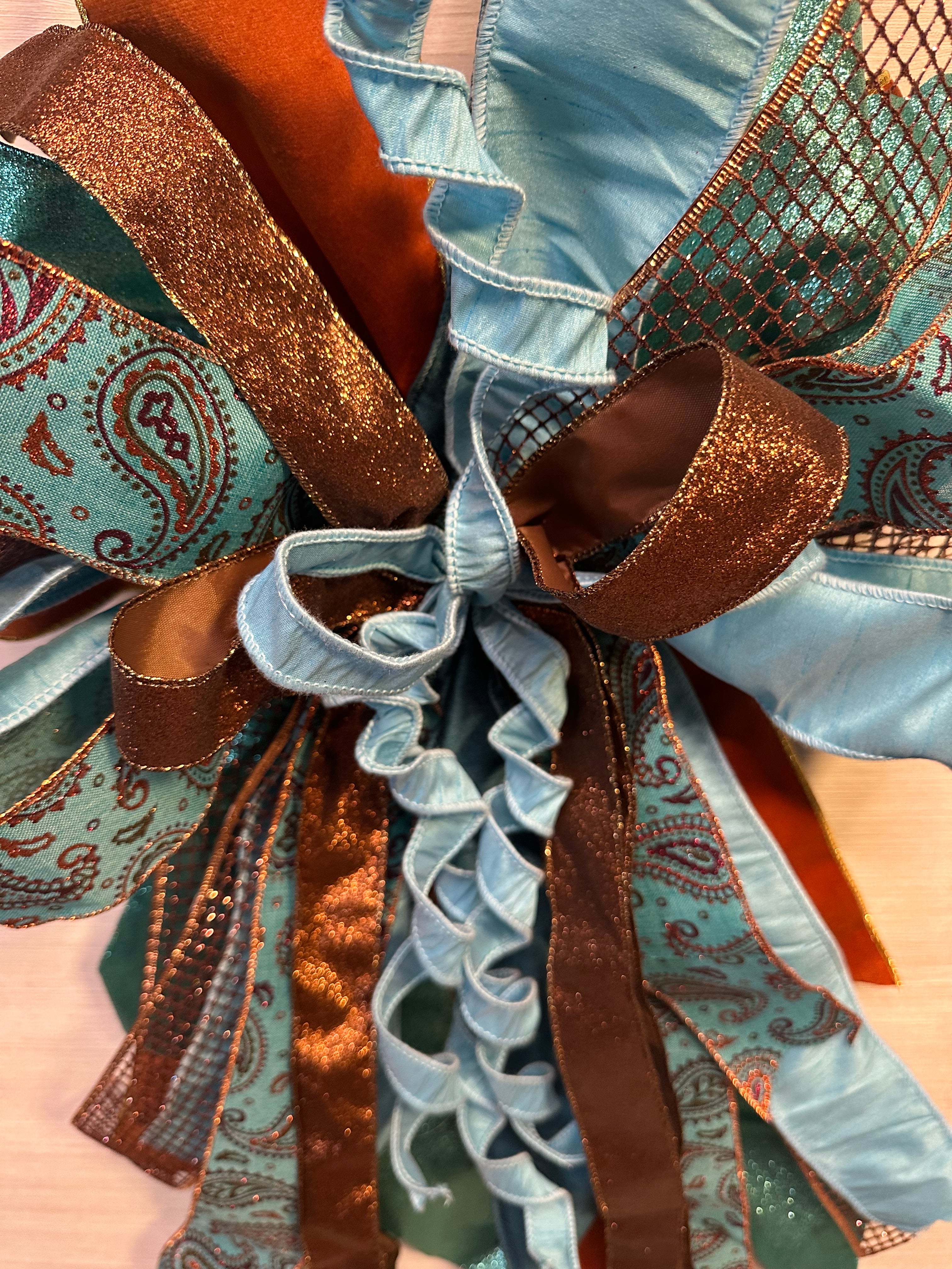 Copper Sky Luxury Oversized Door Bow | Turquoise, Copper & Bronze Statement Bow