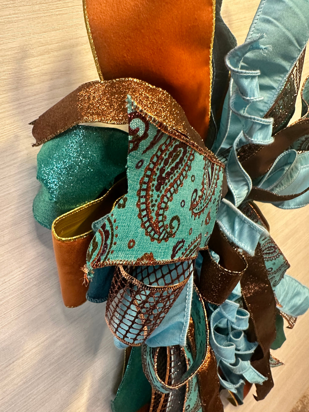Copper Sky Luxury Oversized Door Bow | Turquoise, Copper & Bronze Statement Bow