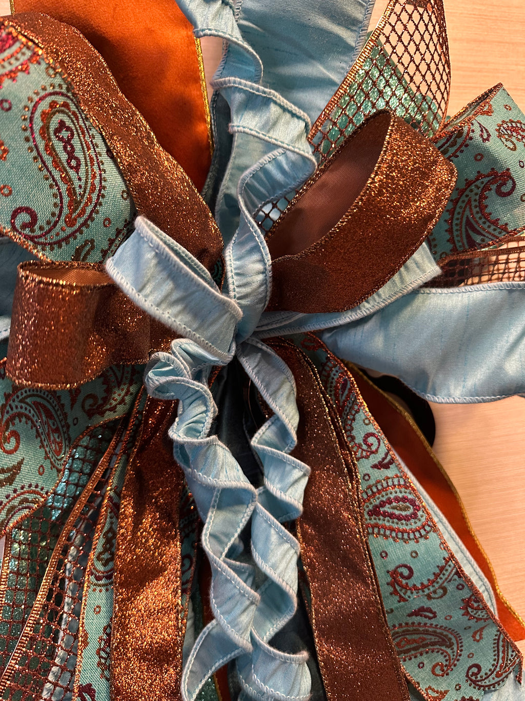 Copper Sky Luxury Oversized Door Bow | Turquoise, Copper & Bronze Statement Bow
