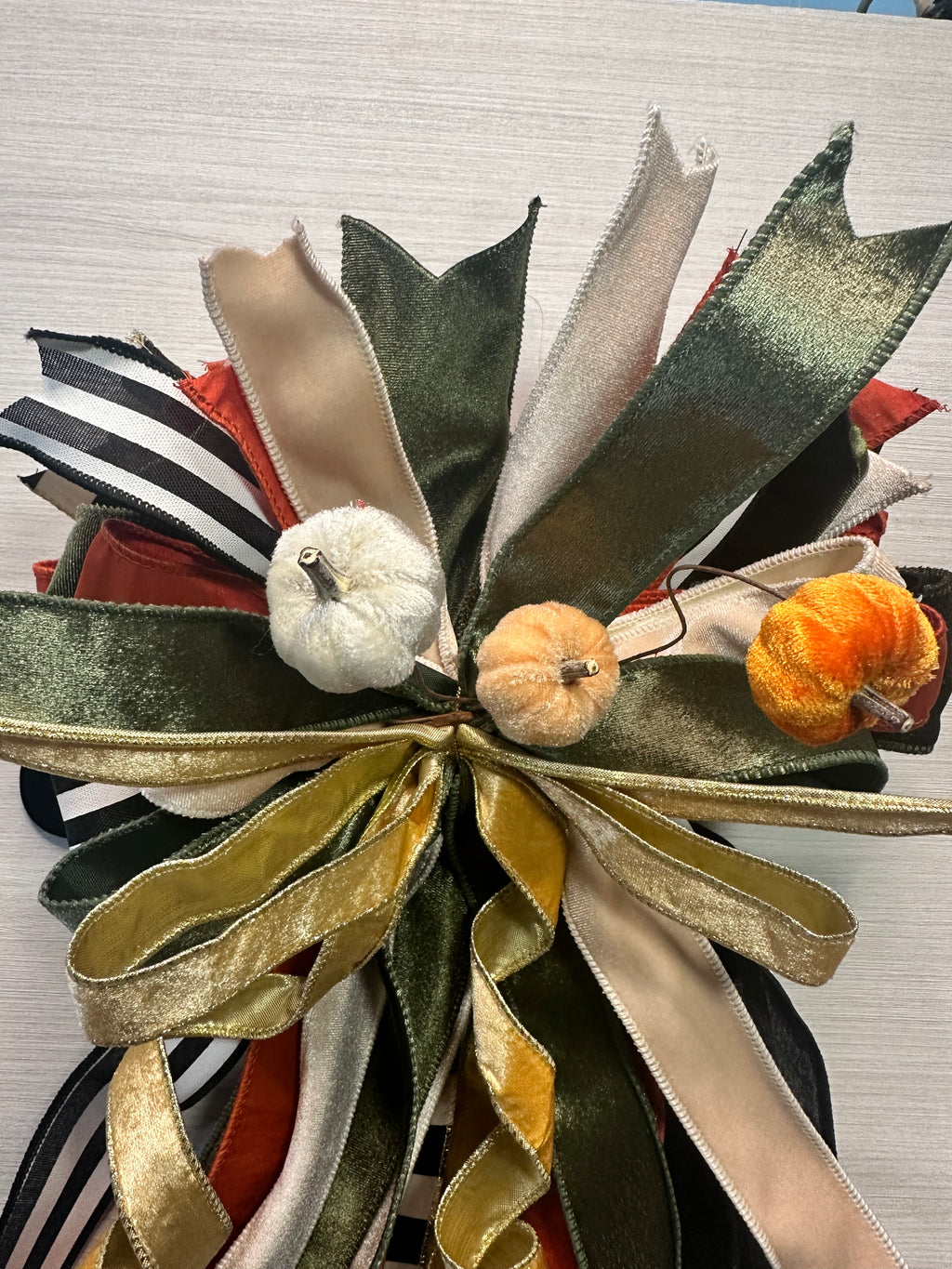 The Golden Season Medium Door Bow – Green, Orange, Gold & Cream Fall Statement Bow