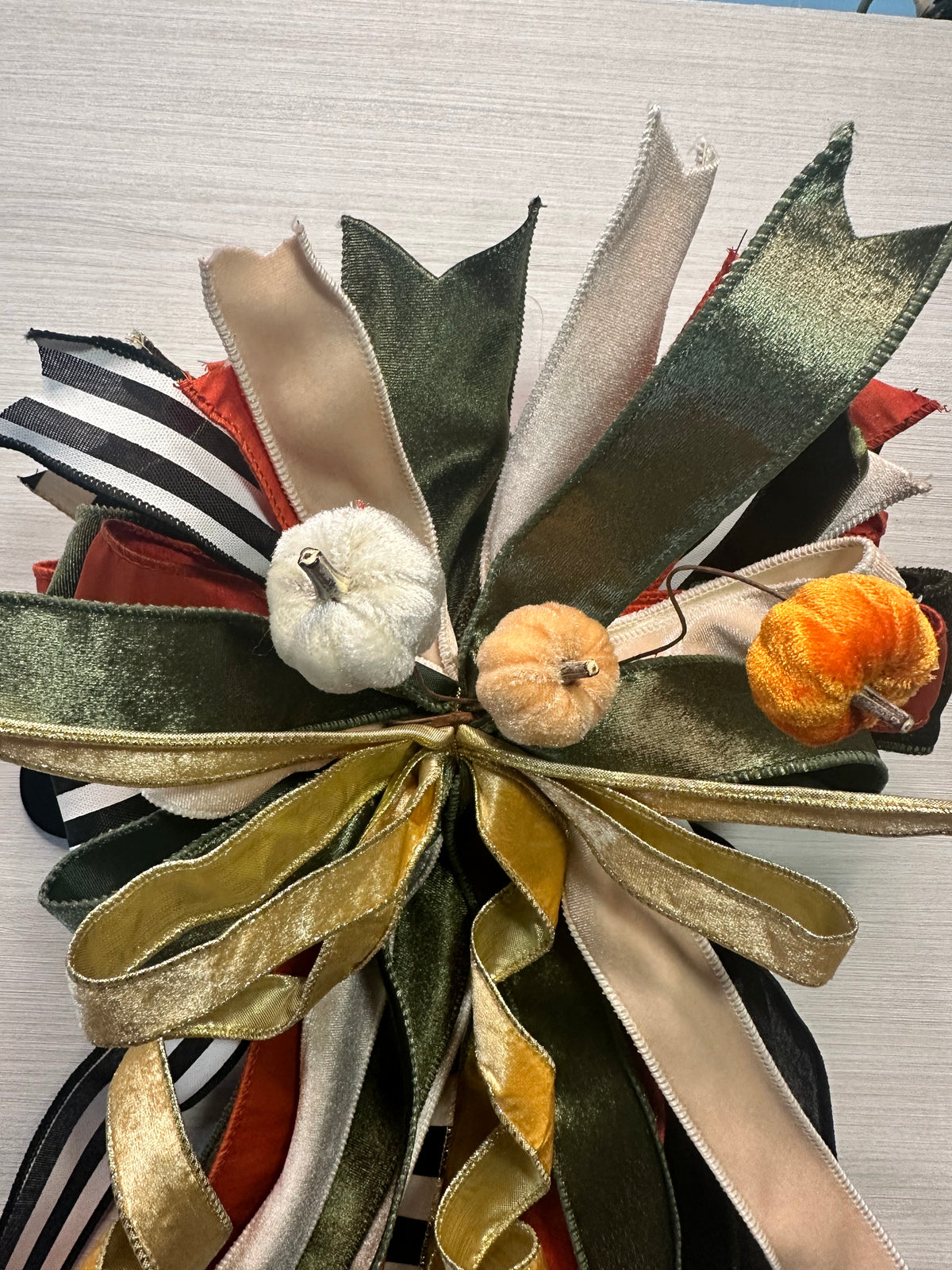 The Golden Season Medium Door Bow – Green, Orange, Gold & Cream Fall Statement Bow