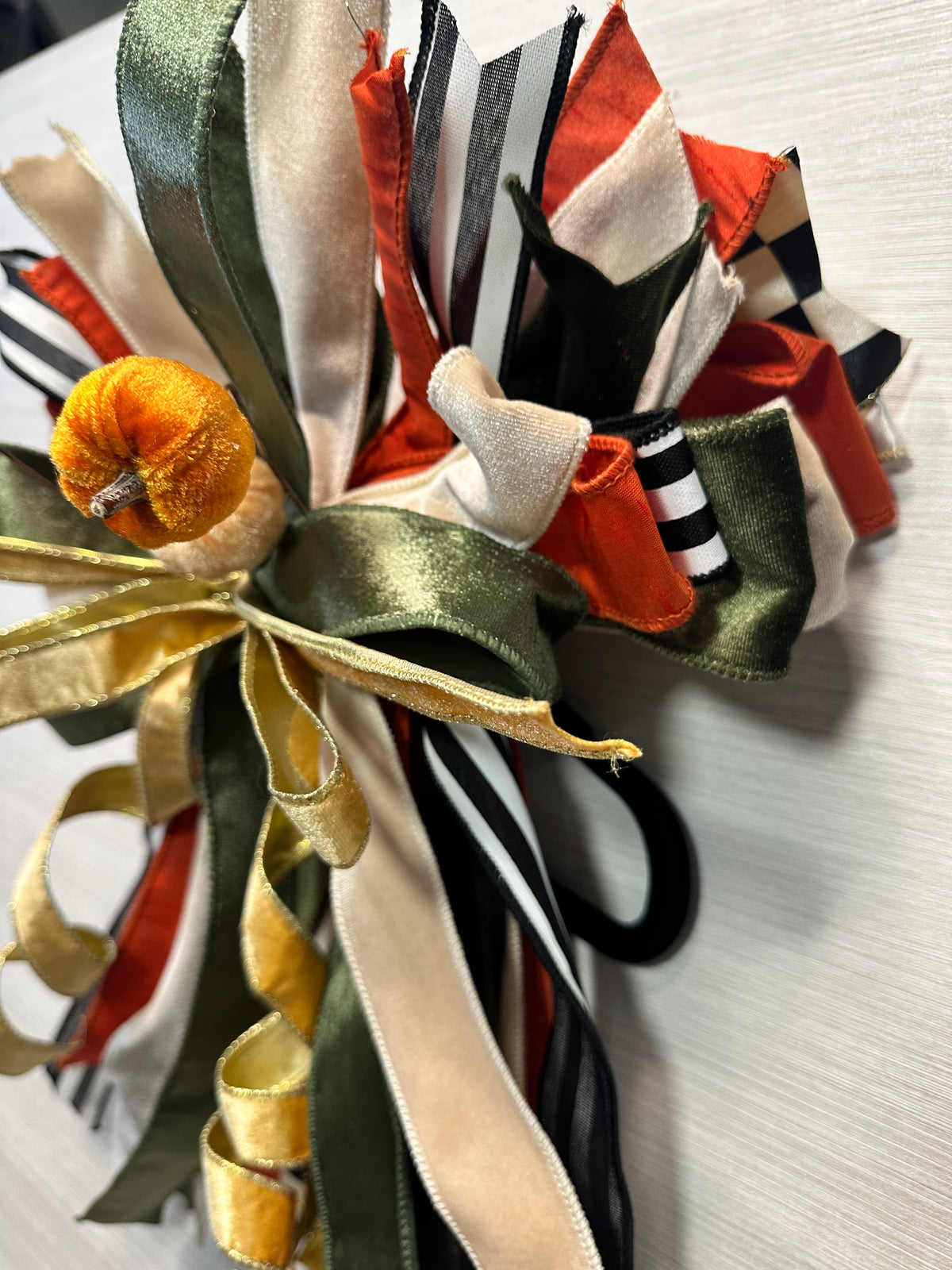 The Golden Season Medium Door Bow – Green, Orange, Gold & Cream Fall Statement Bow