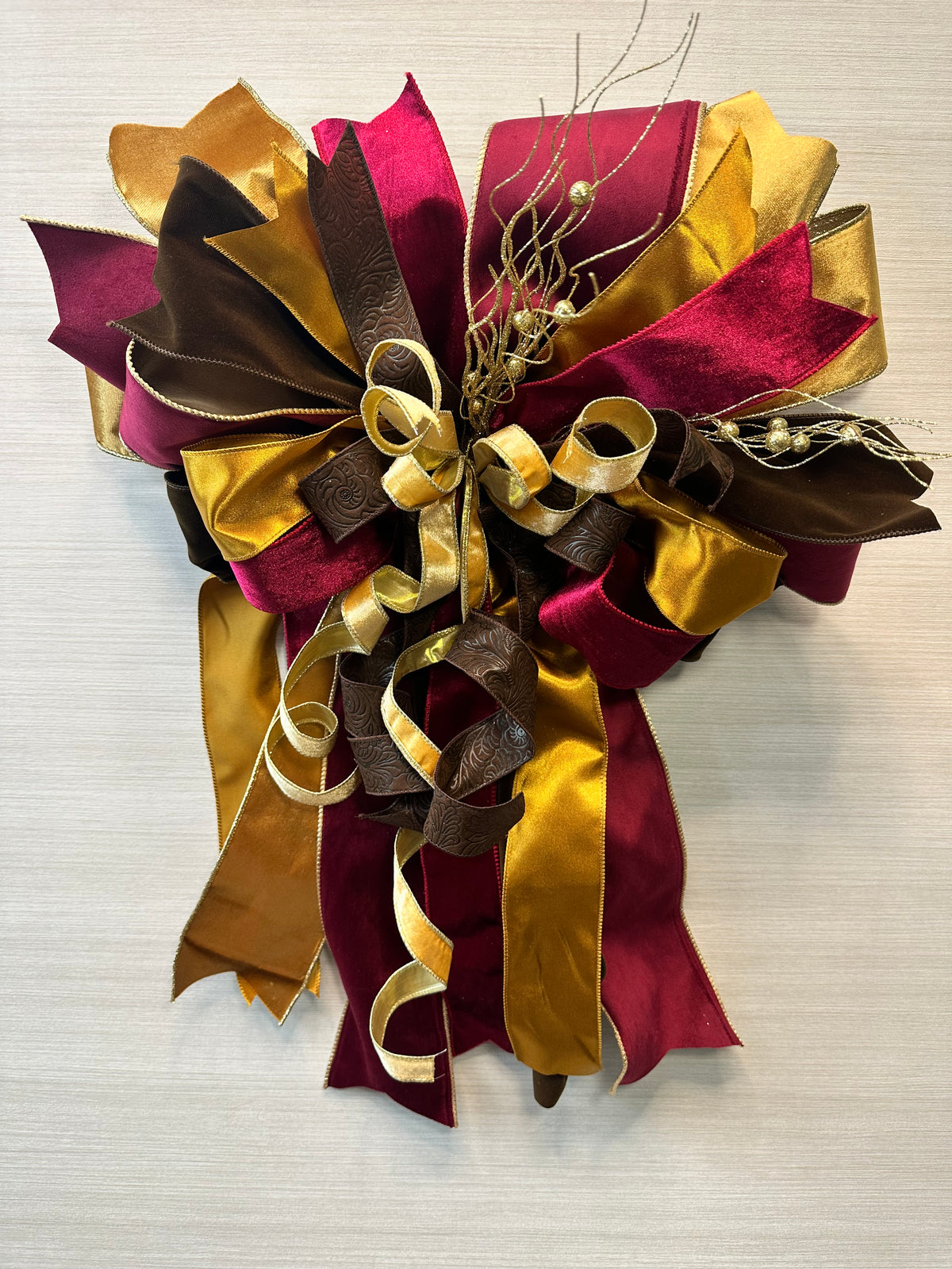 Autumn Luxe Luxury Oversized Door Bow – Burgundy, Gold & Chocolate Brown Fall Statement Bow