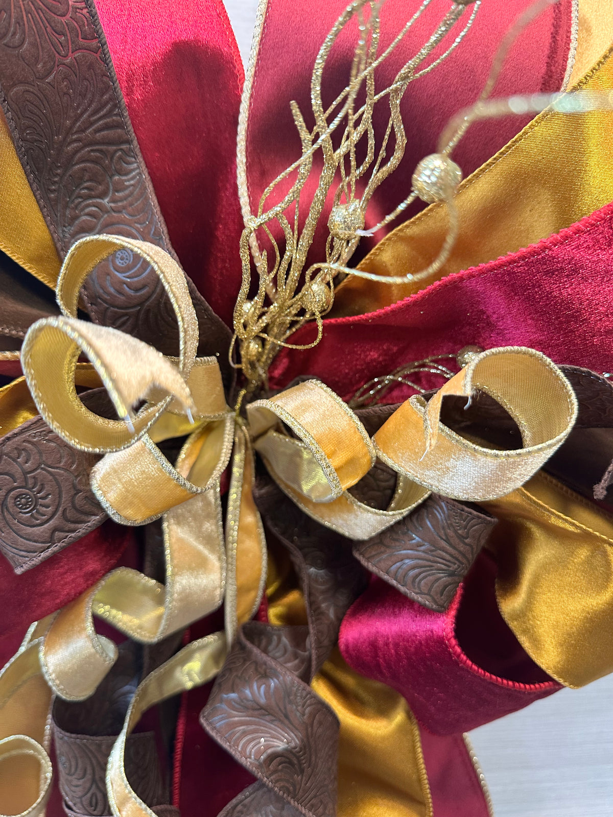 Autumn Luxe Luxury Oversized Door Bow – Burgundy, Gold & Chocolate Brown Fall Statement Bow