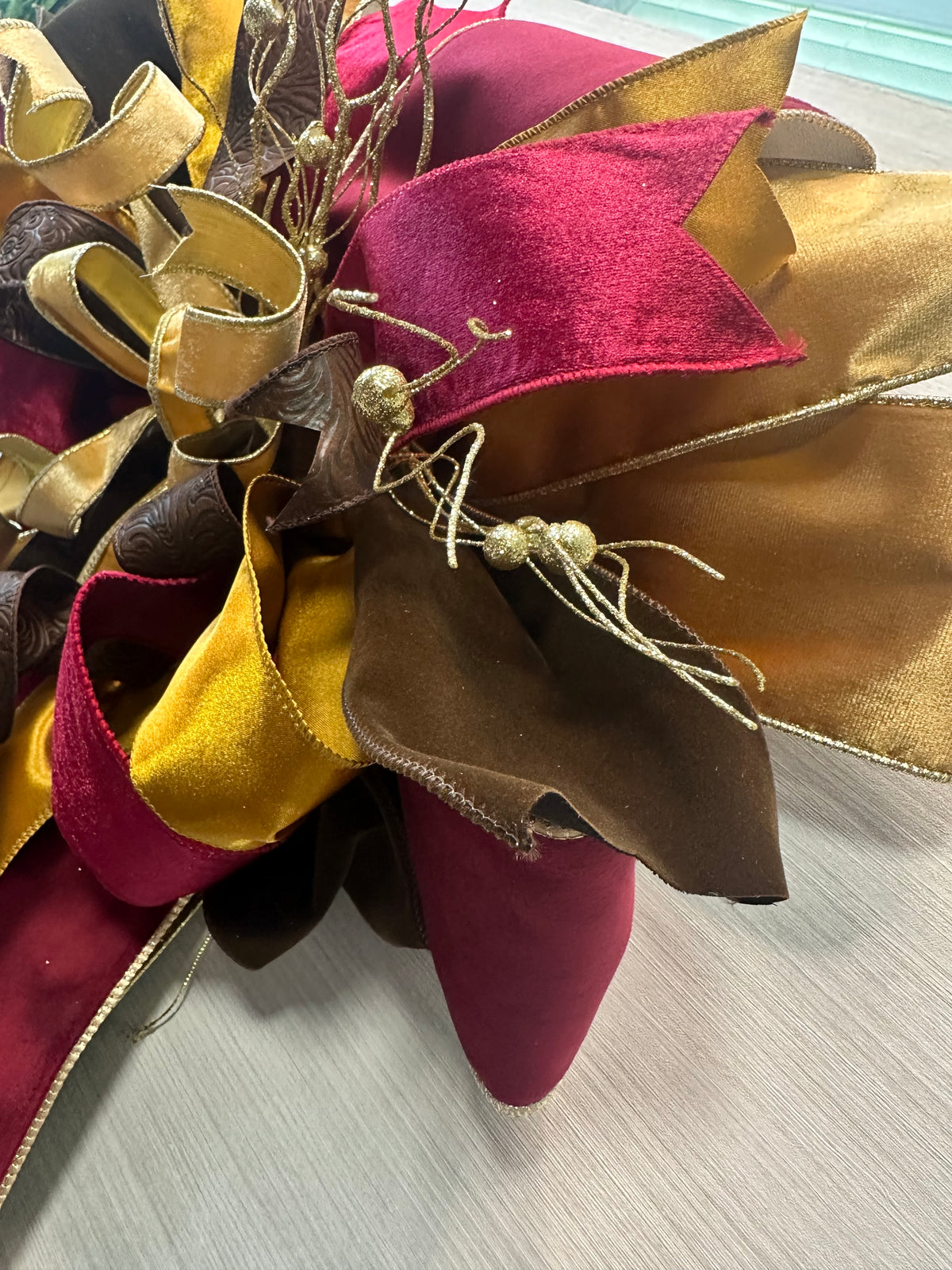 Autumn Estate Medium Door Bow – Burgundy, Gold & Forest Green Fall Statement Bow