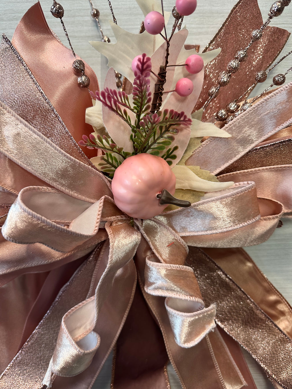 Autumn Serenade Medium Door Bow – Blush, Rose Gold & Champagne Fall Statement Bow