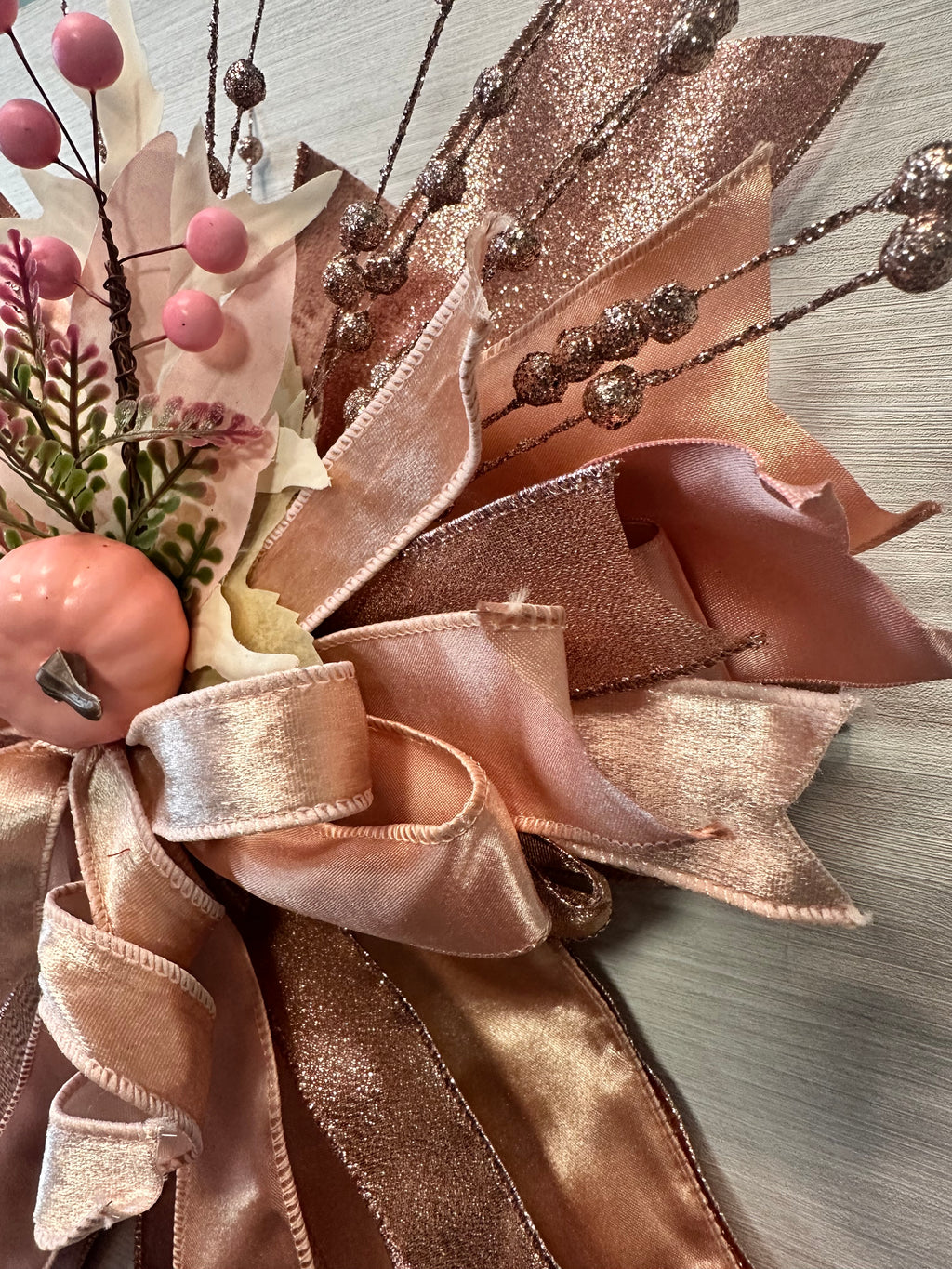 Autumn Serenade Medium Door Bow – Blush, Rose Gold & Champagne Fall Statement Bow