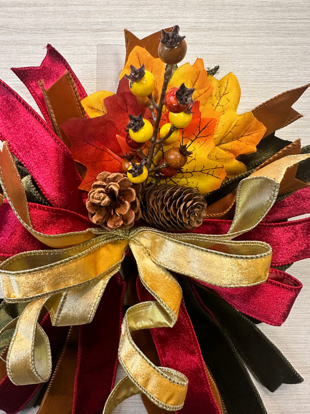 Autumn Estate Medium Door Bow – Burgundy, Gold & Forest Green Fall Statement Bow