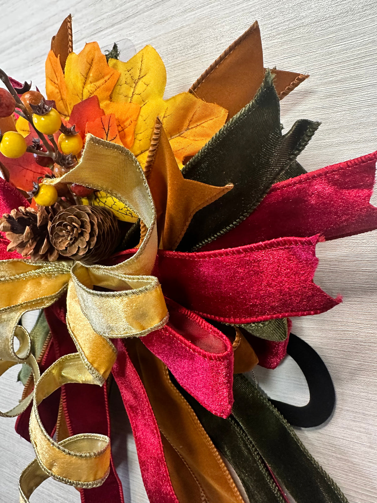 Autumn Estate Medium Door Bow – Burgundy, Gold & Forest Green Fall Statement Bow