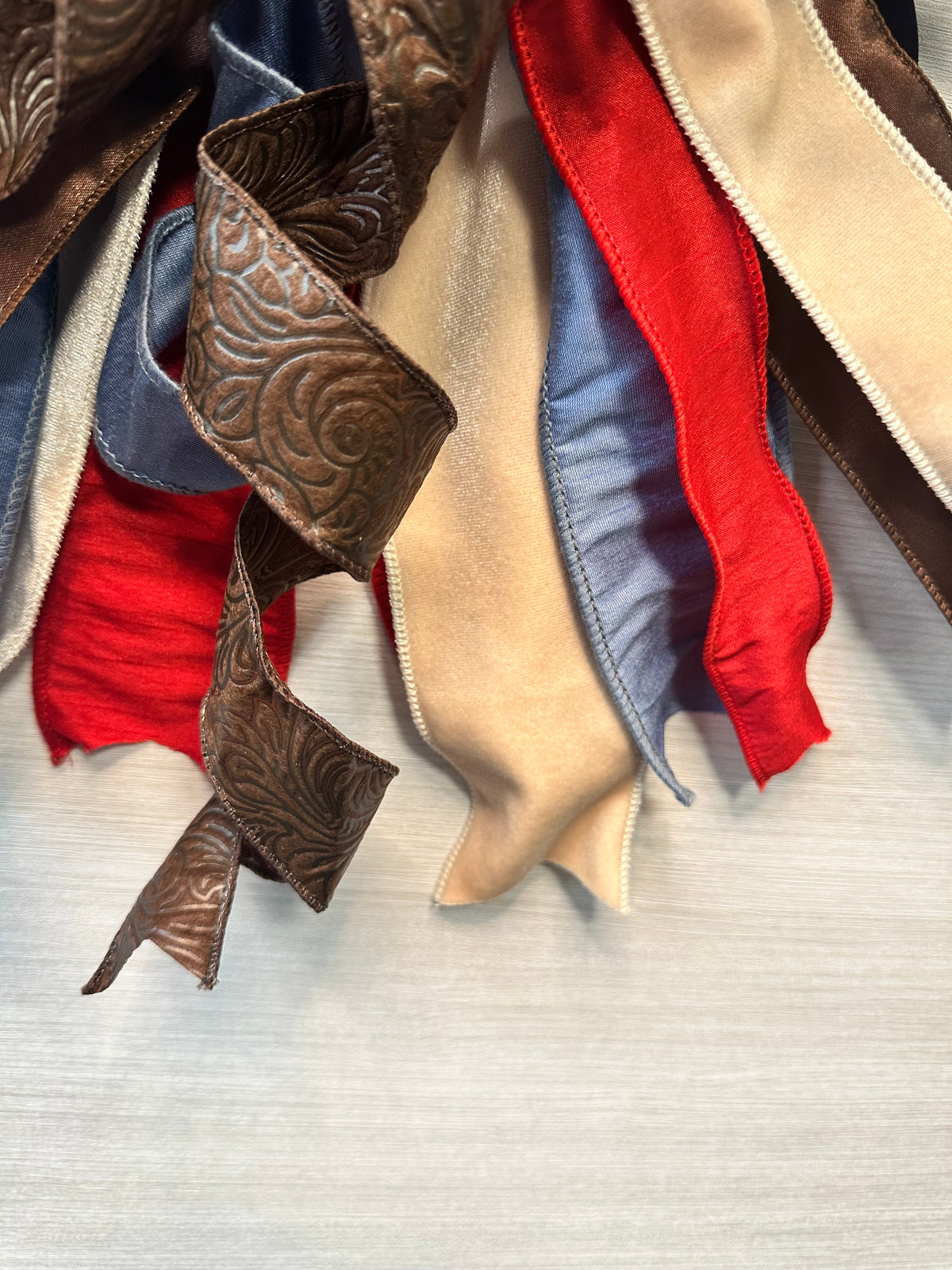 Autumn Reserve Medium Door Bow – Red, Blue, Cream & Chocolate Brown Fall Statement Bow