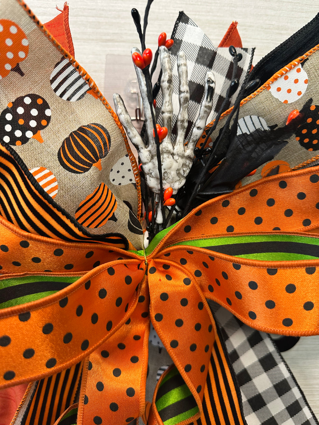 Pumpkinpalooza Medium Halloween Door Bow – Orange, Black & White Statement Bow