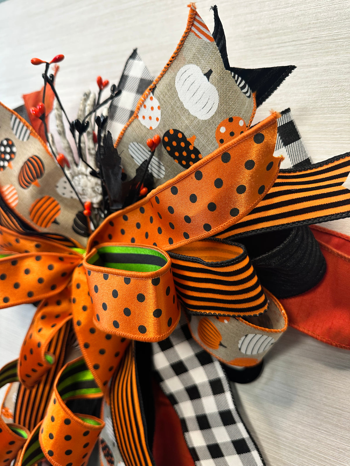 Pumpkinpalooza Medium Halloween Door Bow – Orange, Black & White Statement Bow