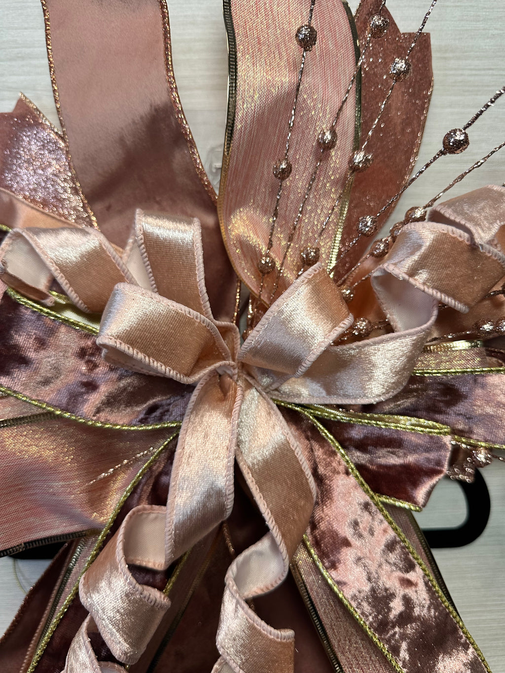 Candlelit Autumn Medium Door Bow – Blush, Rose Gold & Copper Fall Statement Bow