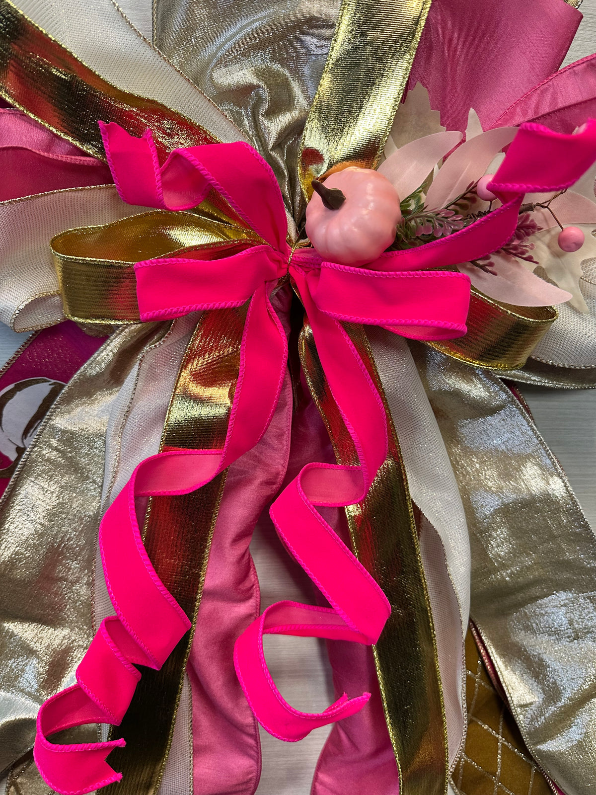 Autumn Grandeur Luxury Oversized Door Bow – Pink, Gold & Ivory Fall Statement Bow