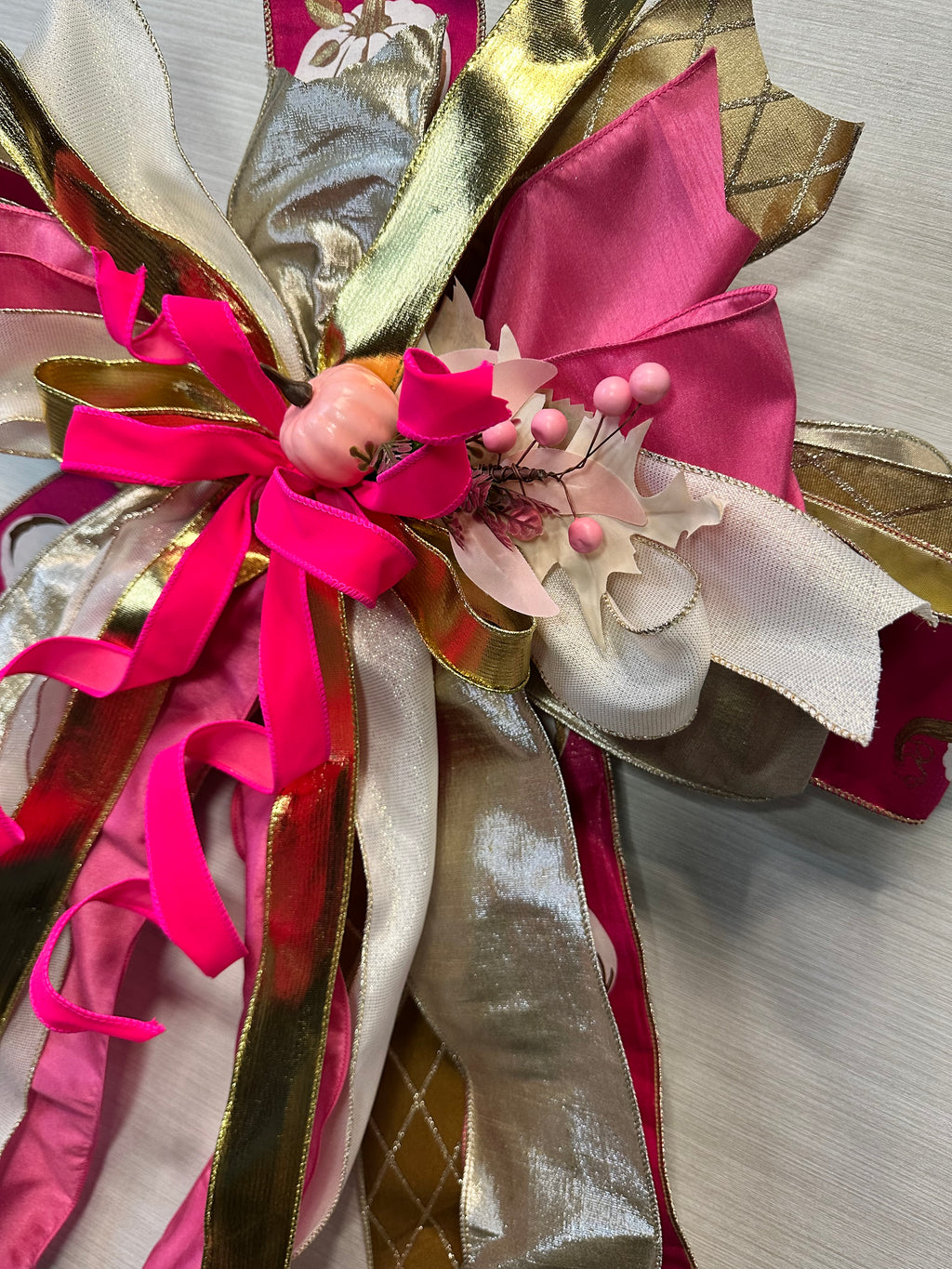 Autumn Grandeur Luxury Oversized Door Bow – Pink, Gold & Ivory Fall Statement Bow