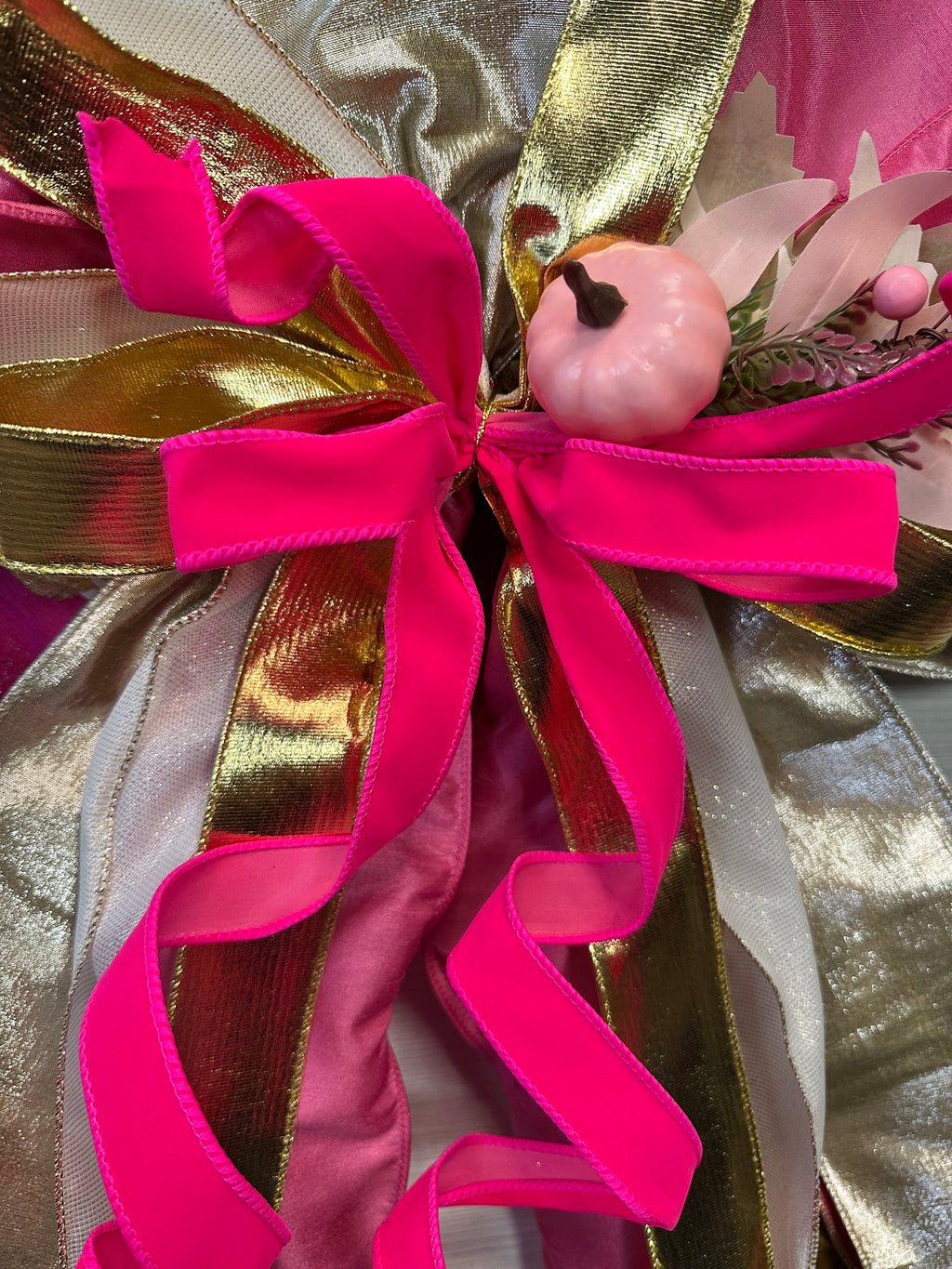 Autumn Grandeur Luxury Oversized Door Bow – Pink, Gold & Ivory Fall Statement Bow