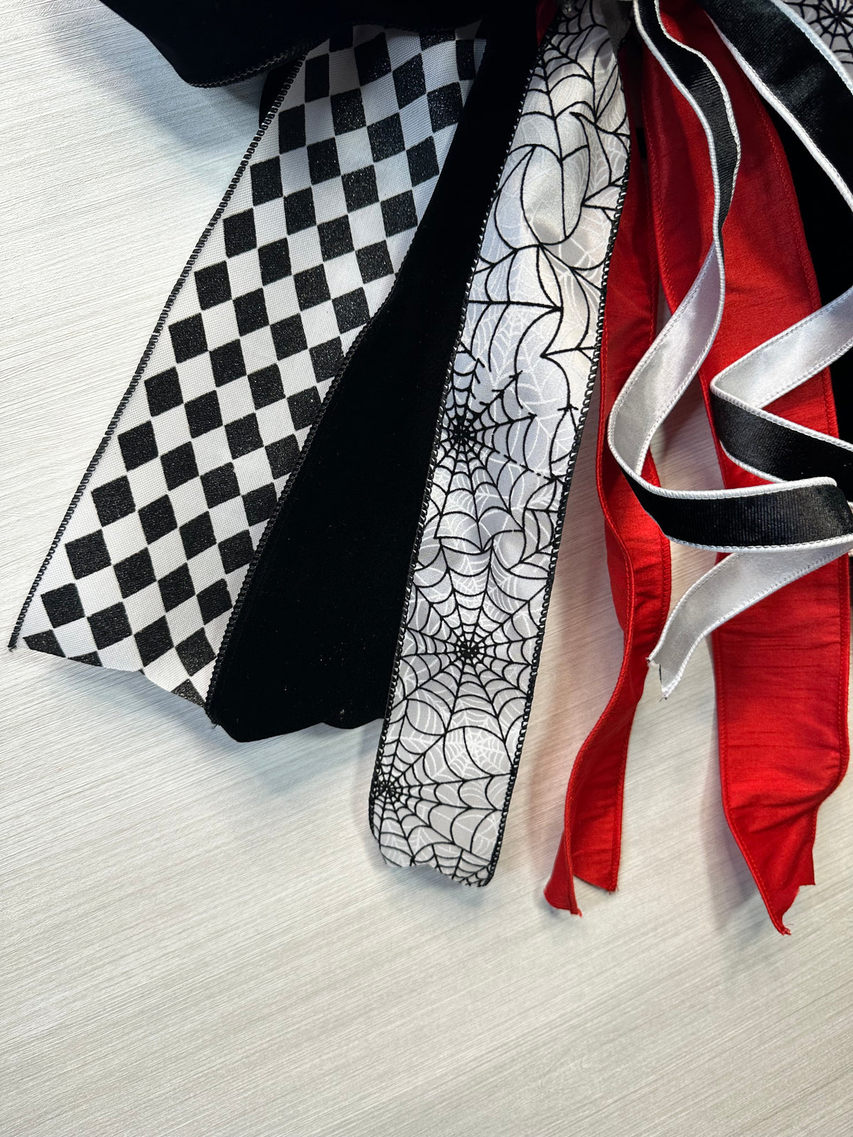 Black Widow Medium Halloween Door Bow – Red, Black & White Spider Statement Bow