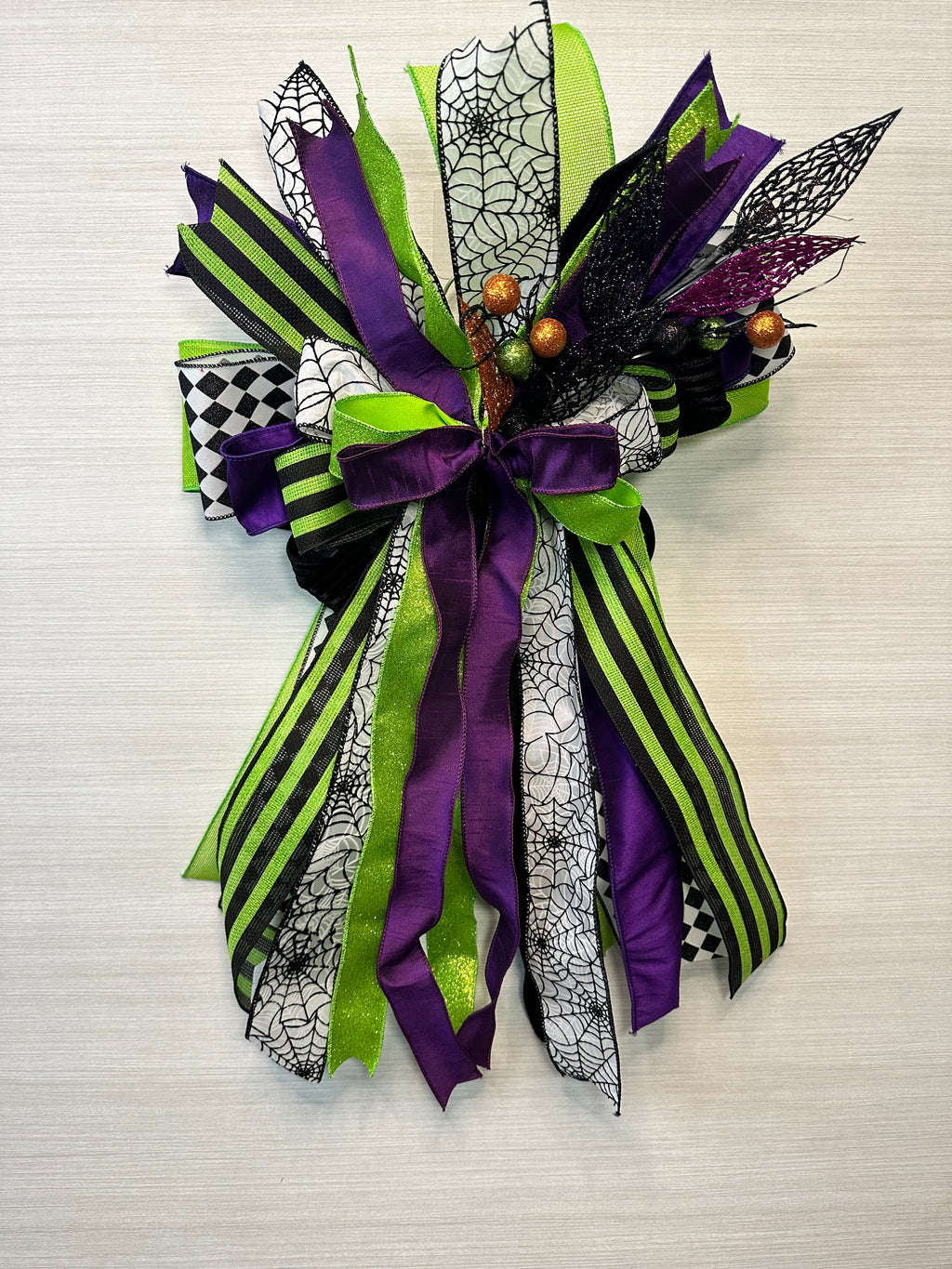 Witching Hour Luxury Halloween Door Bow – Purple, Lime & Black