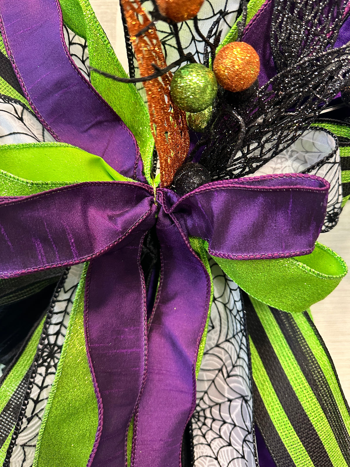 Witching Hour Luxury Halloween Door Bow – Purple, Lime & Black