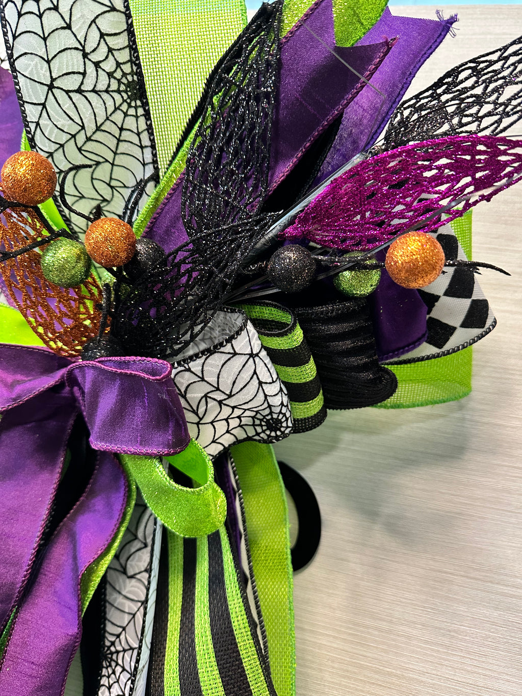 Witching Hour Luxury Halloween Door Bow – Purple, Lime & Black