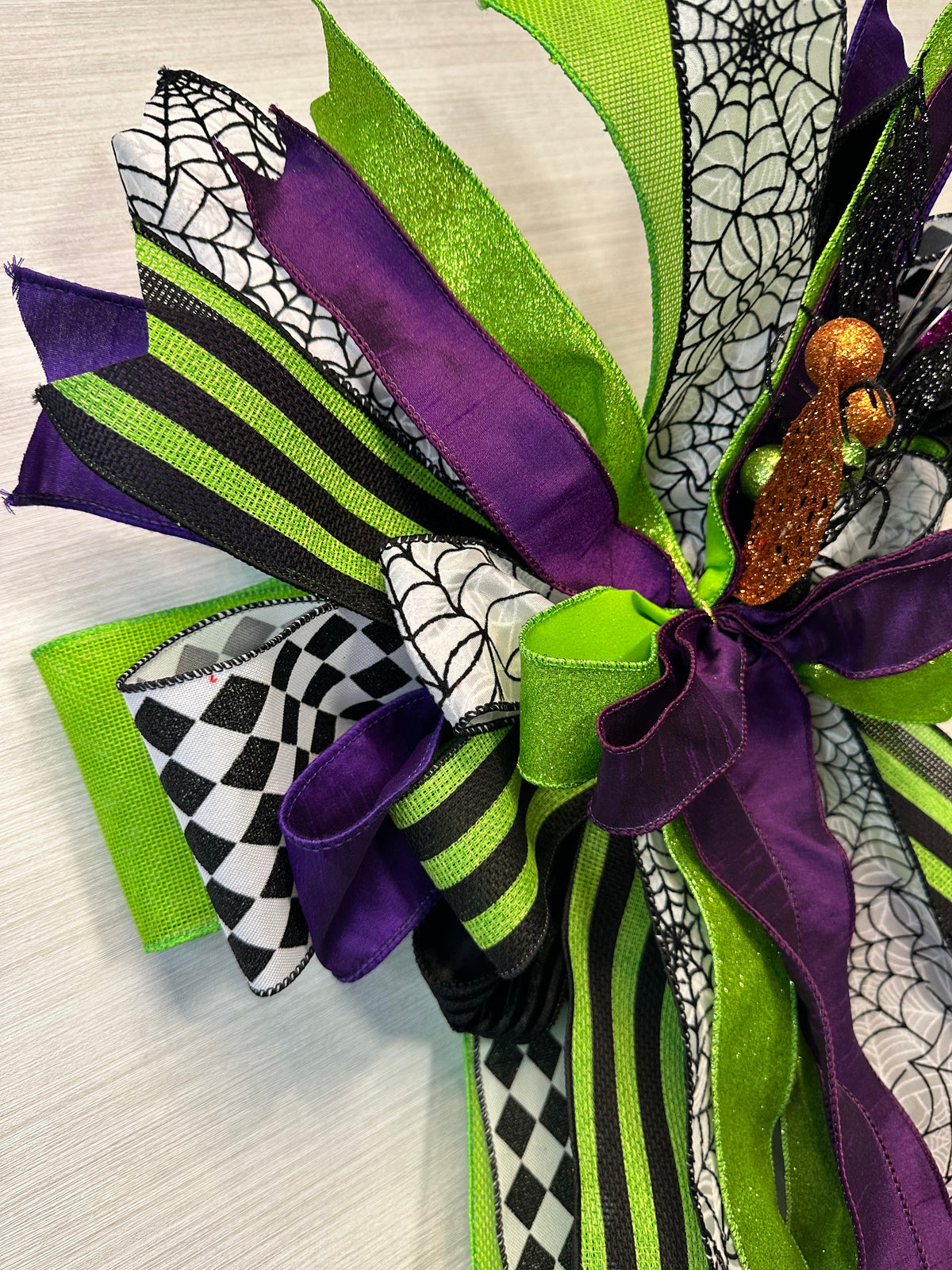 Witching Hour Luxury Halloween Door Bow – Purple, Lime & Black