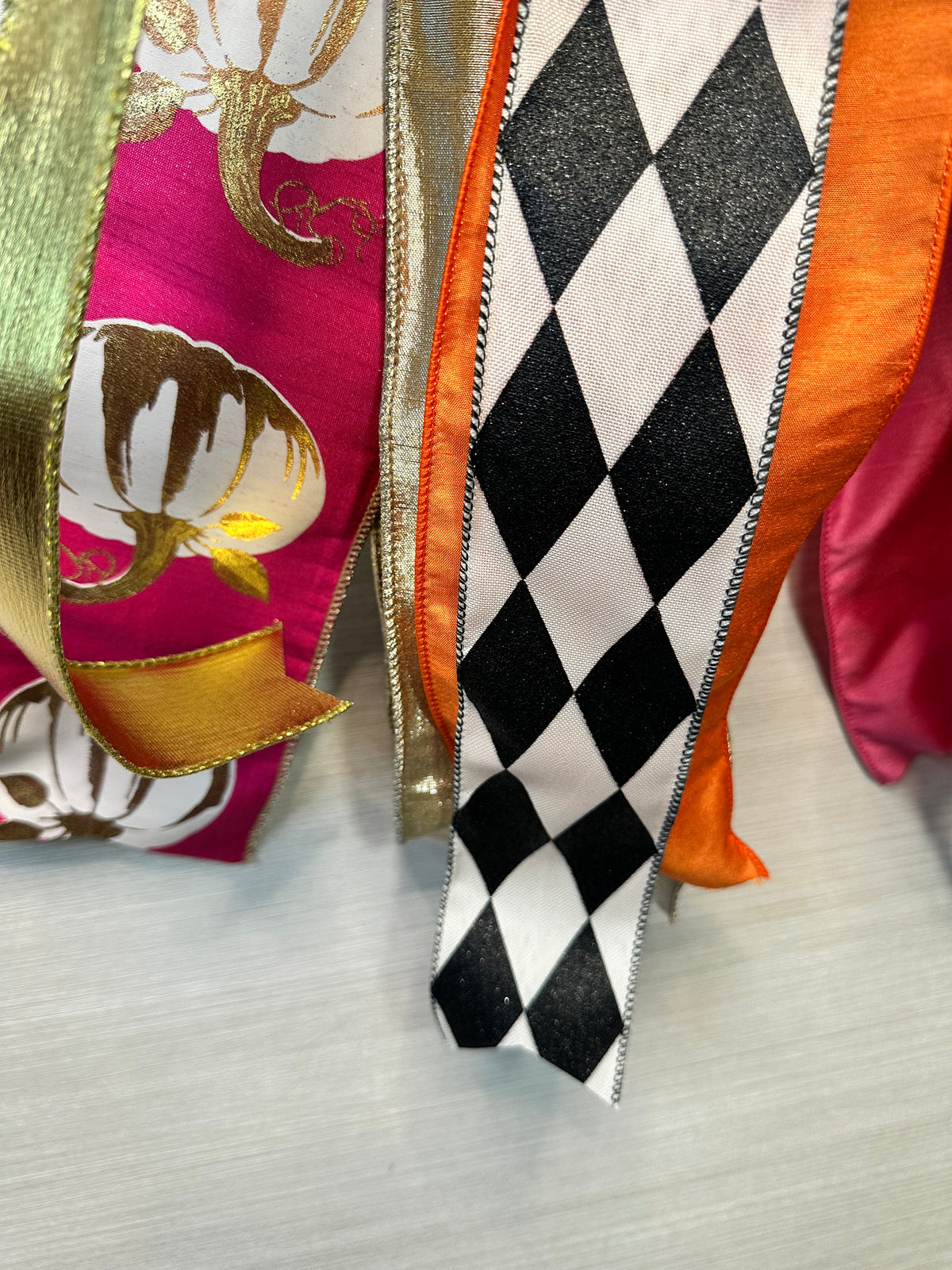Maison Ember Luxury Oversized Door Bow – Hot Pink, Orange, Gold & Black Fall Statement Bow