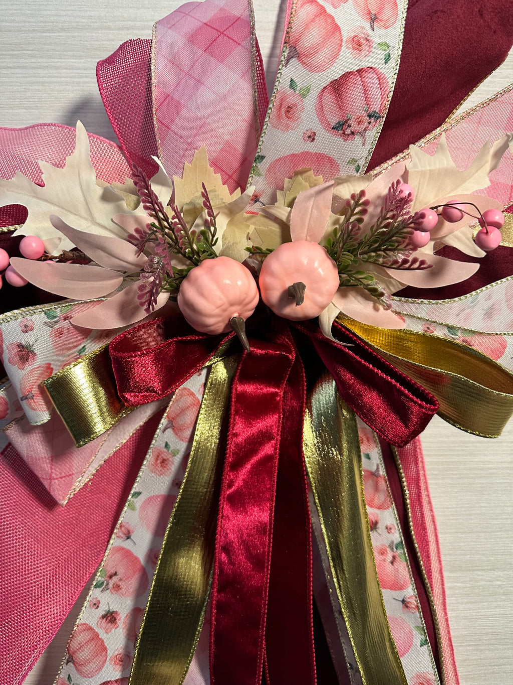 Pumpkin Parlour Luxury Oversized Door Bow – Pink, Burgundy & Gold Fall Statement Bow
