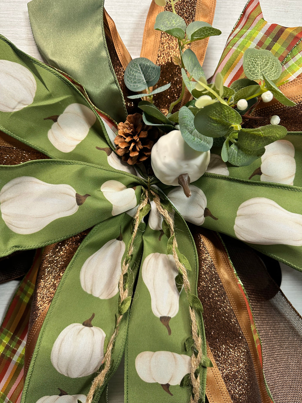 Harvest Manor Luxury Oversized Door Bow – Olive Green, Pumpkin & Copper Fall Statement Bow
