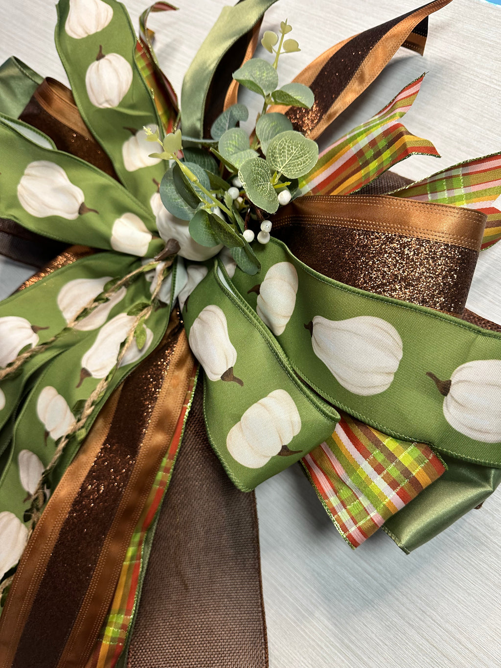 Harvest Manor Luxury Oversized Door Bow – Olive Green, Pumpkin & Copper Fall Statement Bow