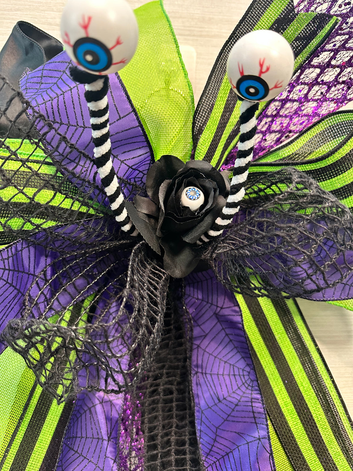 Hocus Pocus Luxury Oversized Door Bow – Black, Purple & Lime Green Halloween Statement Bow