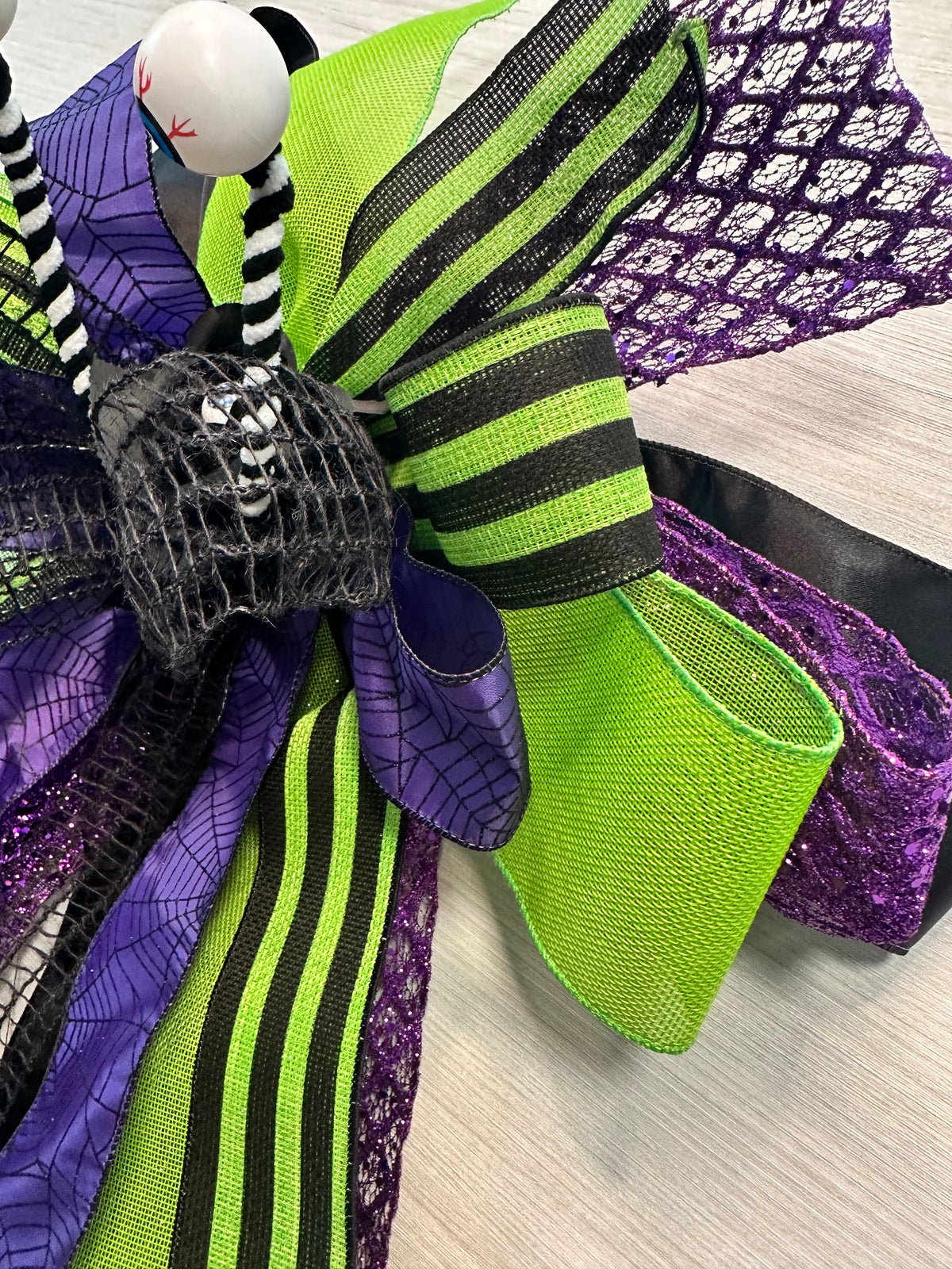 Hocus Pocus Luxury Oversized Door Bow – Black, Purple & Lime Green Halloween Statement Bow