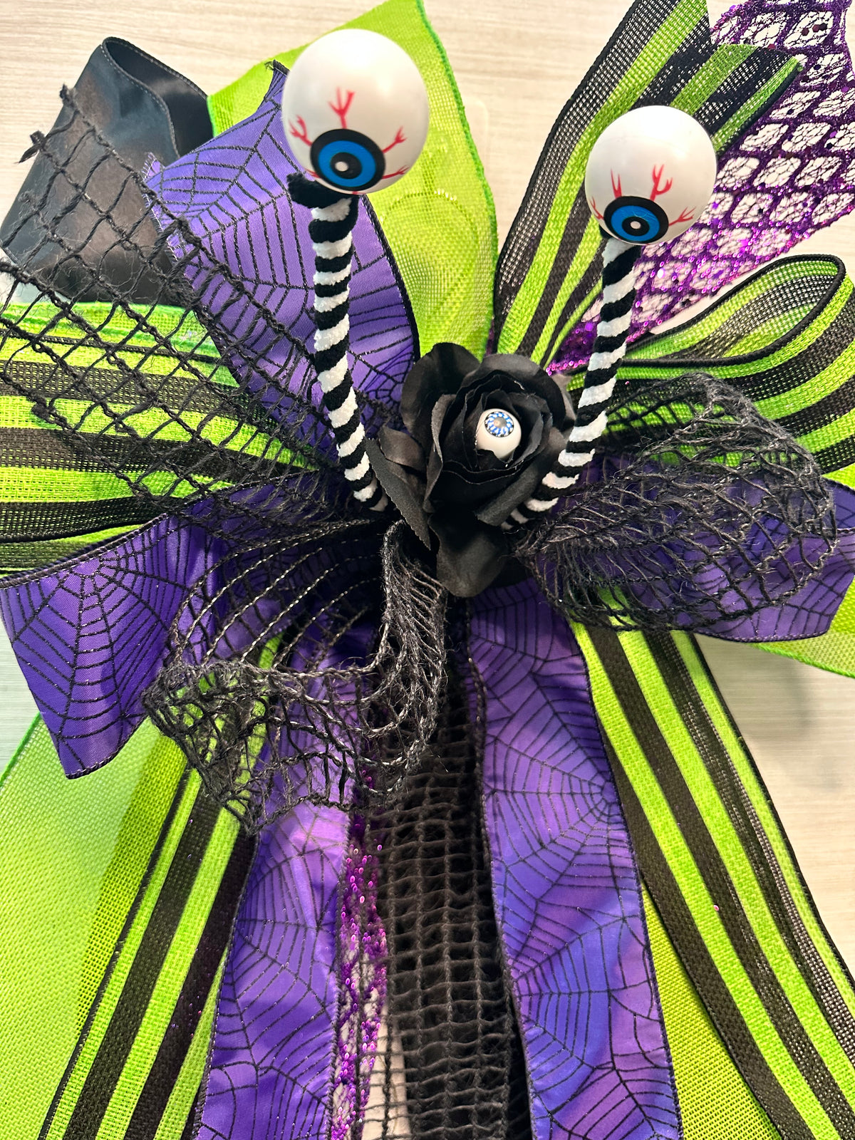 Hocus Pocus Luxury Oversized Door Bow – Black, Purple & Lime Green Halloween Statement Bow