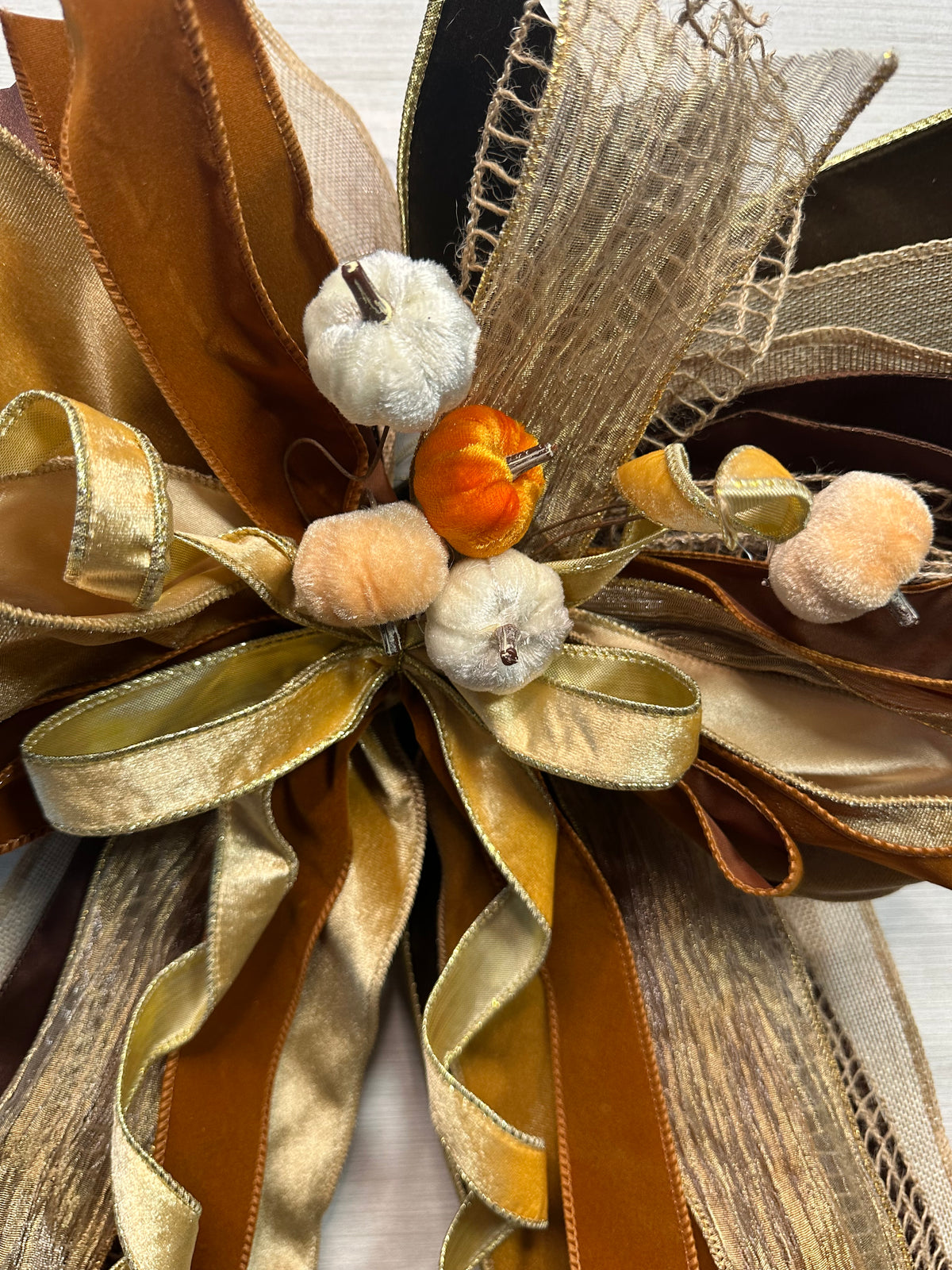 Chestnut & Champagne Luxury Oversized Door Bow – Brown, Gold & Champagne Fall Statement Bow
