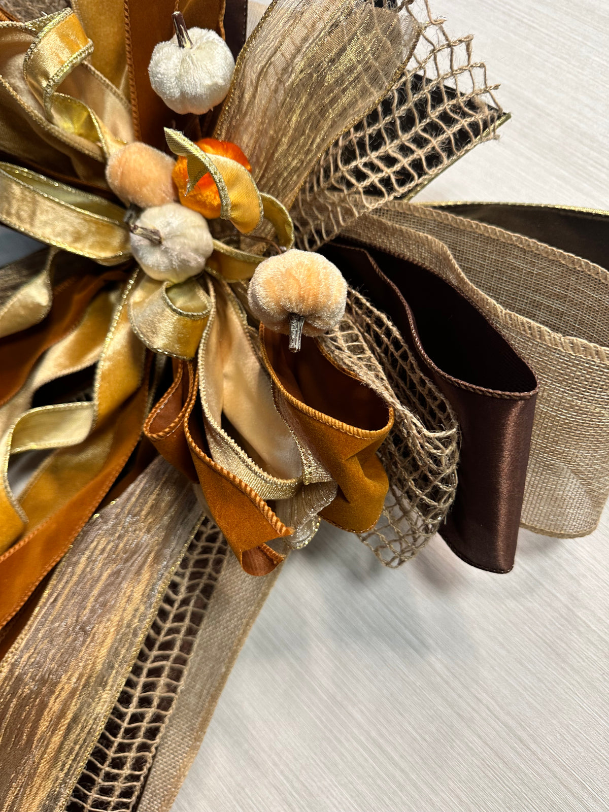 Chestnut & Champagne Luxury Oversized Door Bow – Brown, Gold & Champagne Fall Statement Bow