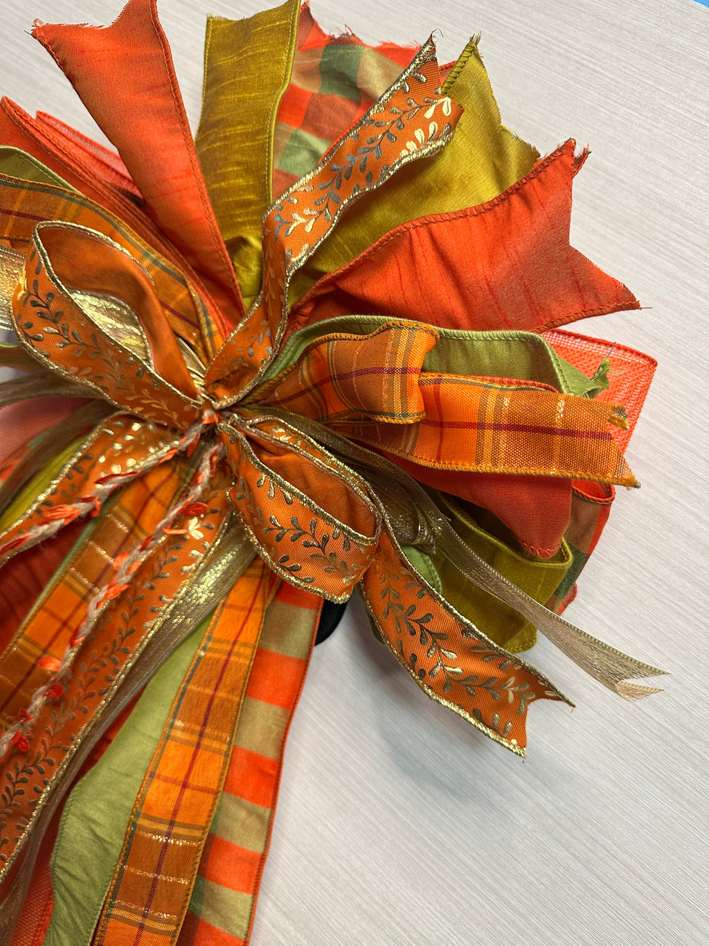 Copper Creek Luxury Oversized Door Bow – Copper, Orange & Olive Green Fall Statement Bow