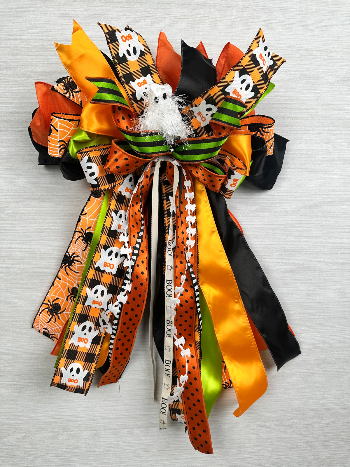 Spellbound Luxury Halloween Oversized Door Bow / Orange, Black, Green / Ghosts & Spiders